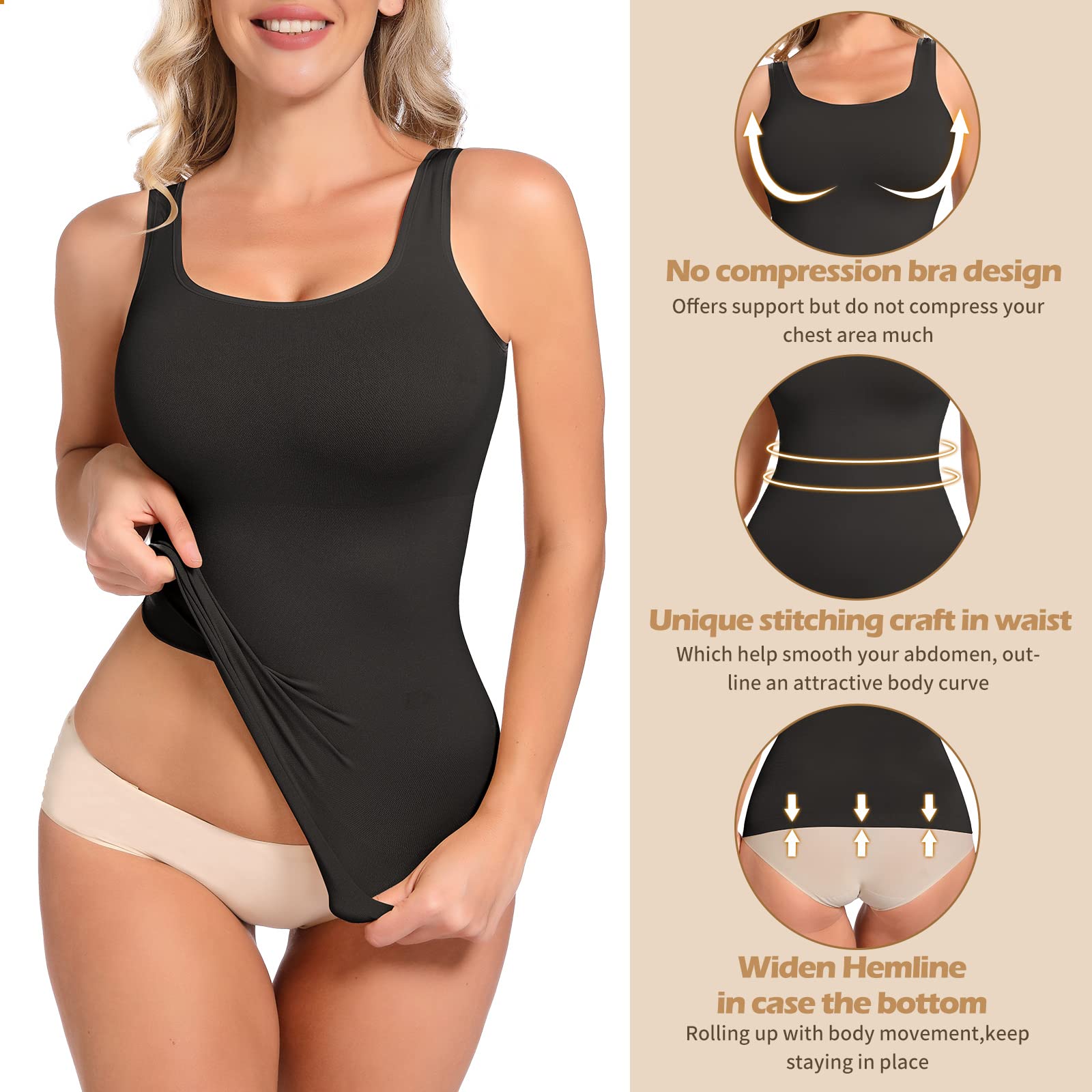 JOYSHAPER Women's Tummy Control Shapewear Tank Top - Seamless Slimming Camisole with Compression for Body Shaping | Perfect for Everyday Wear, Workouts & Special Occasions