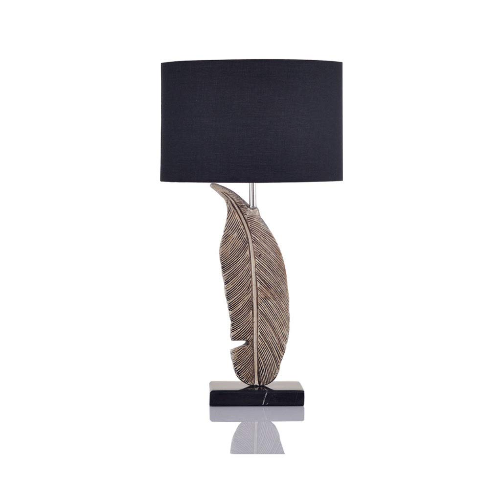 Vintage Feather Table Lamp - Retro Resin Bedside Lamp with Fabric Shade, Remote Control, Black - Perfect for Bedroom, Living Room & Office Desk Lighting