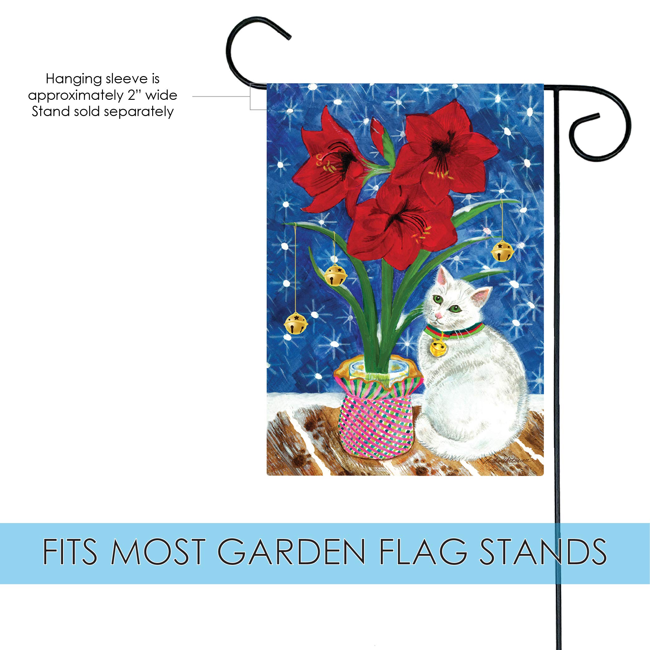 Toland Home Garden 1110463 Amaryllis Kitty Winter Flag - 12x18 Inch Double Sided Outdoor Garden Flag with Cat & Flower Design - Perfect for Yard, Porch, and Seasonal Home Decoration