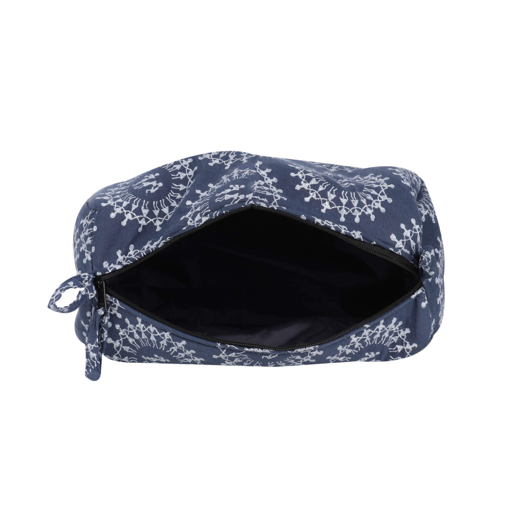 Handmade Cotton Block Printed Blue Multipurpose Pouch - Travel Organizer, Cosmetic Bag & Toiletry Case for Women | Perfect for Makeup Storage, Travel Essentials & Gift Giving
