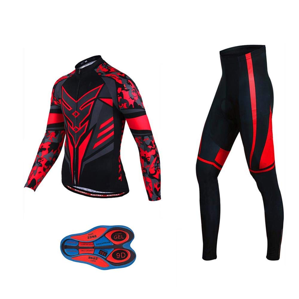 Men's Pro Cycling Jersey Set - Long Sleeve Quick Dry Bike Jacket & Bib Shorts with 9D Padding - Breathable Moisture Wicking Cycling Outfit for Road Biking & Mountain Training