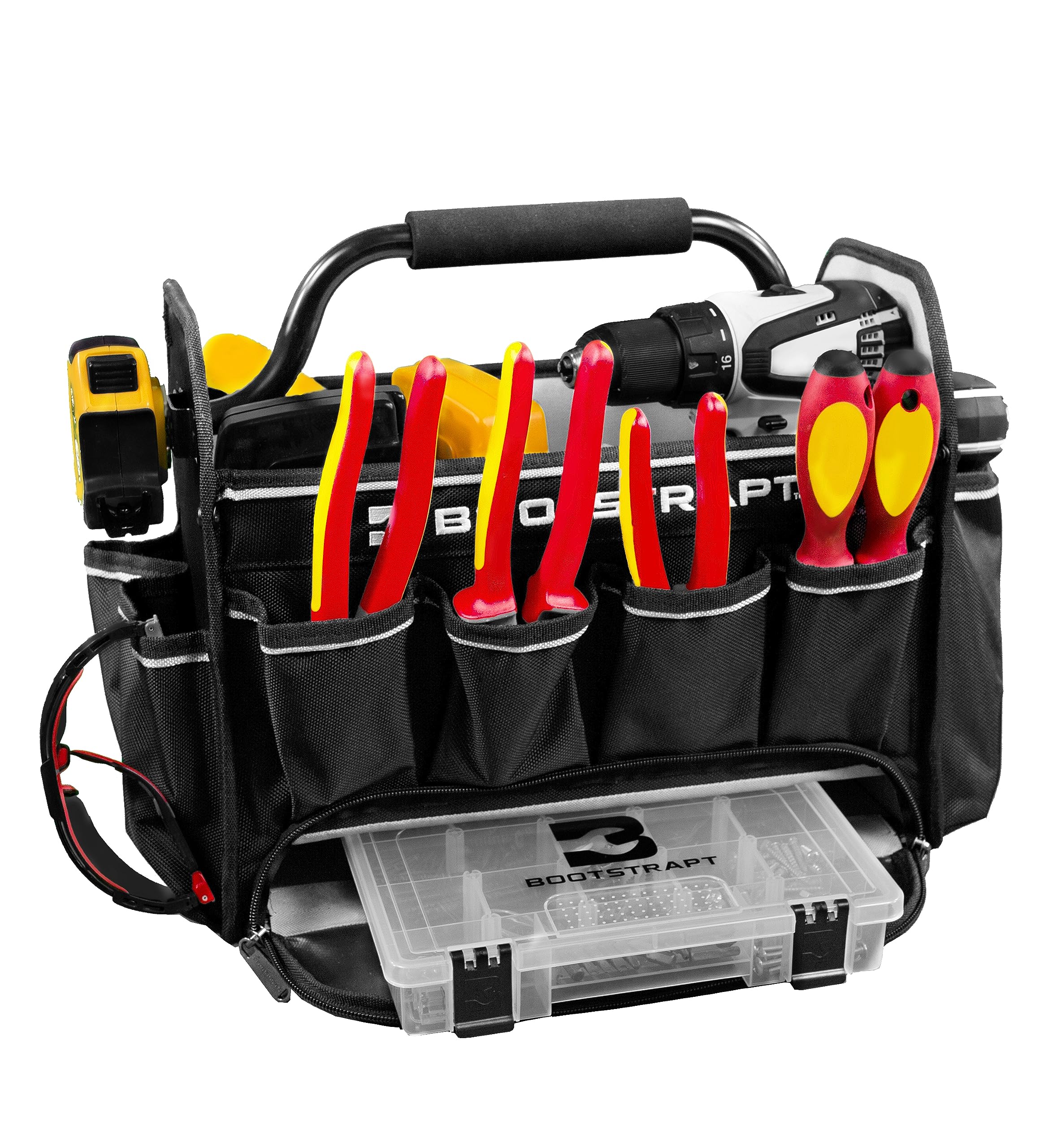 15 Inch Contractor's Tote Bag with Built-in Parts Organizer - Heavy Duty Tool Storage for Construction, Plumbing & Electrical Work On-Site