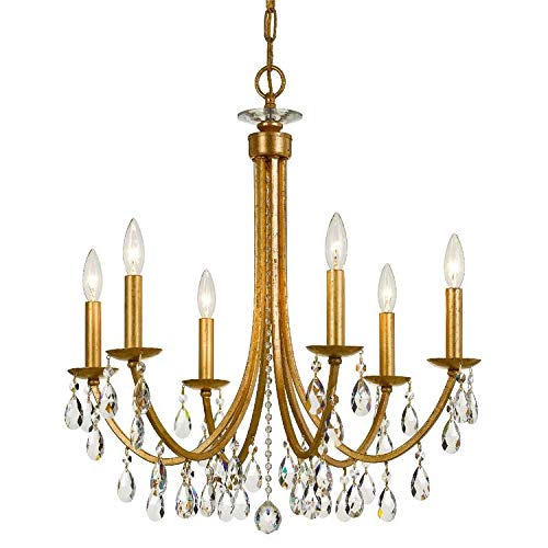 Bridgehampton 6-Light Hand-Cut Crystal Antique Gold Chandelier - Elegant Dining Room Lighting for Luxury Home Decor
