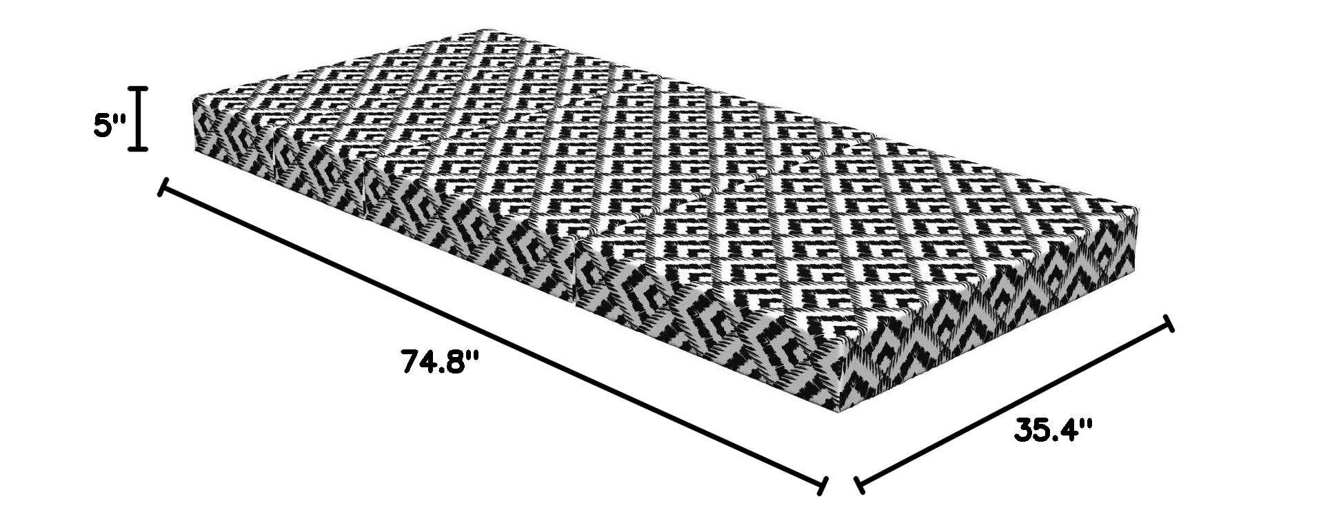 Ambesonne Black and White Foldable Mattress - Chevron Lines Design, 74.8