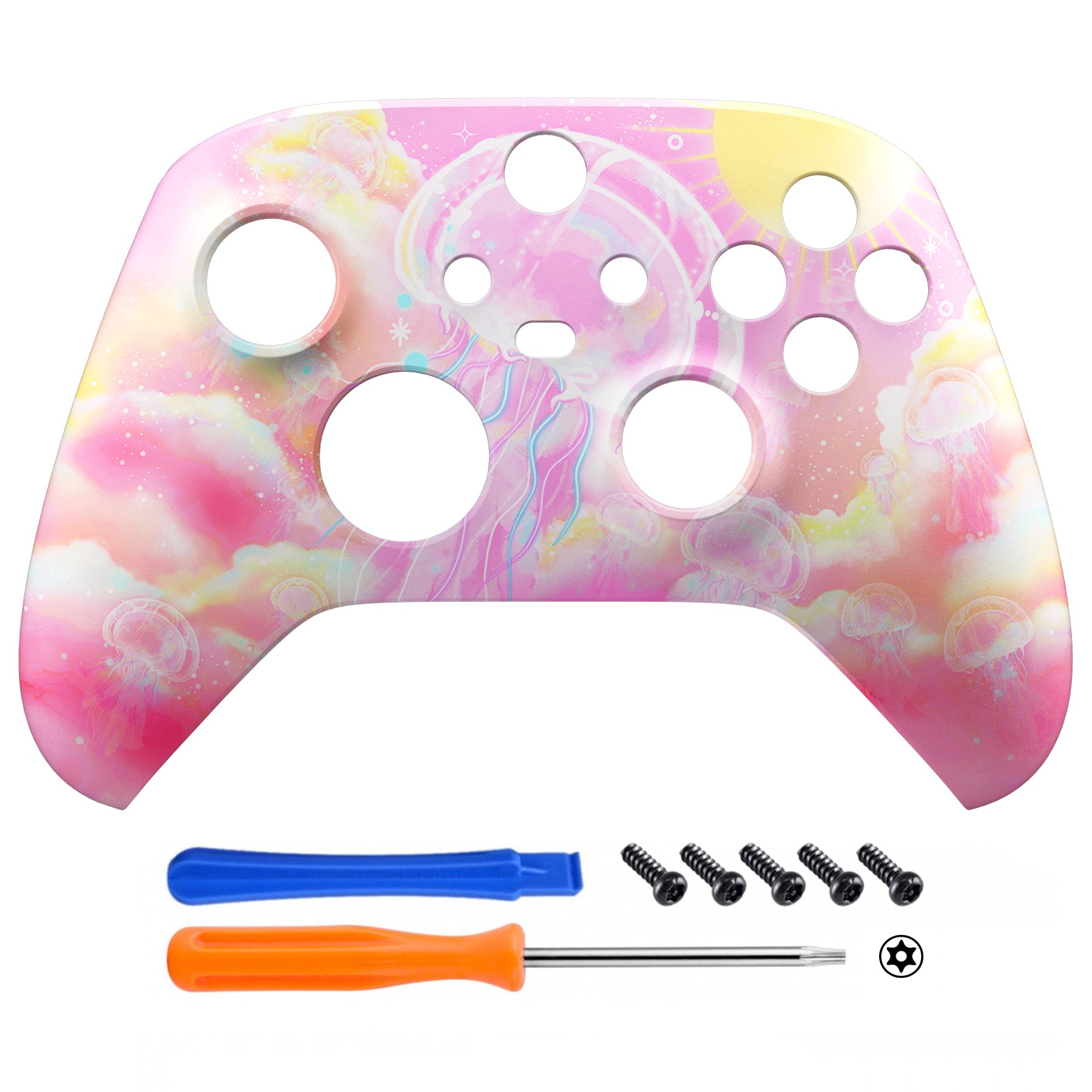 eXtremeRate Soft Touch Pink Jellyfish Faceplate & Grip Housing Shell Case for Xbox Series X/S Controller - Replacement Accessory (Controller Not Included) FX3R025 - Perfect for Gaming, Customization & Enhanced Comfort