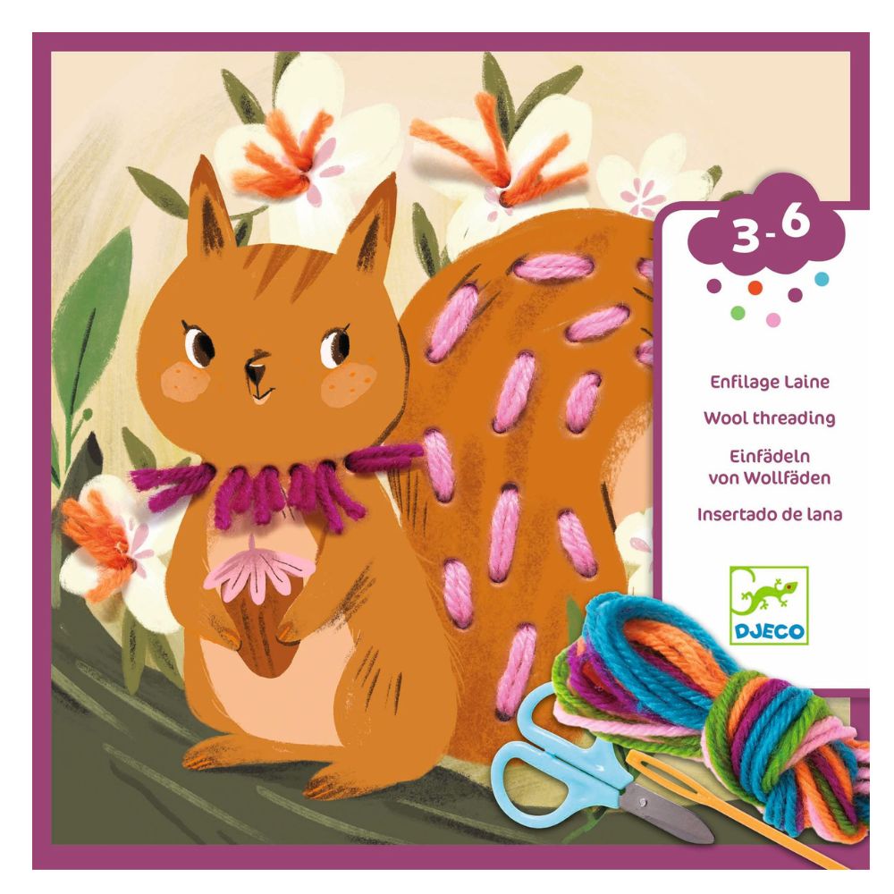 Djeco Wool Threading Kit for Kids - Creative Lacing & Sewing Toy - Fine Motor Skills Activity for Preschoolers & Toddlers - Perfect for Classroom, Homeschool & Montessori Learning