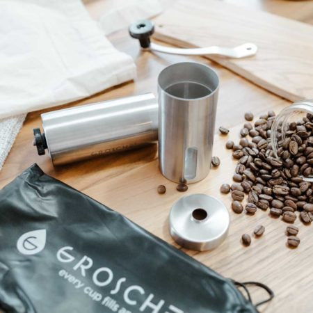 Premium Grosche BREMEN MINI Manual Burr Coffee Grinder - Adjustable Coarseness for Espresso, French Press & Pour Over - Portable & Compact for Travel, Camping & Home Use