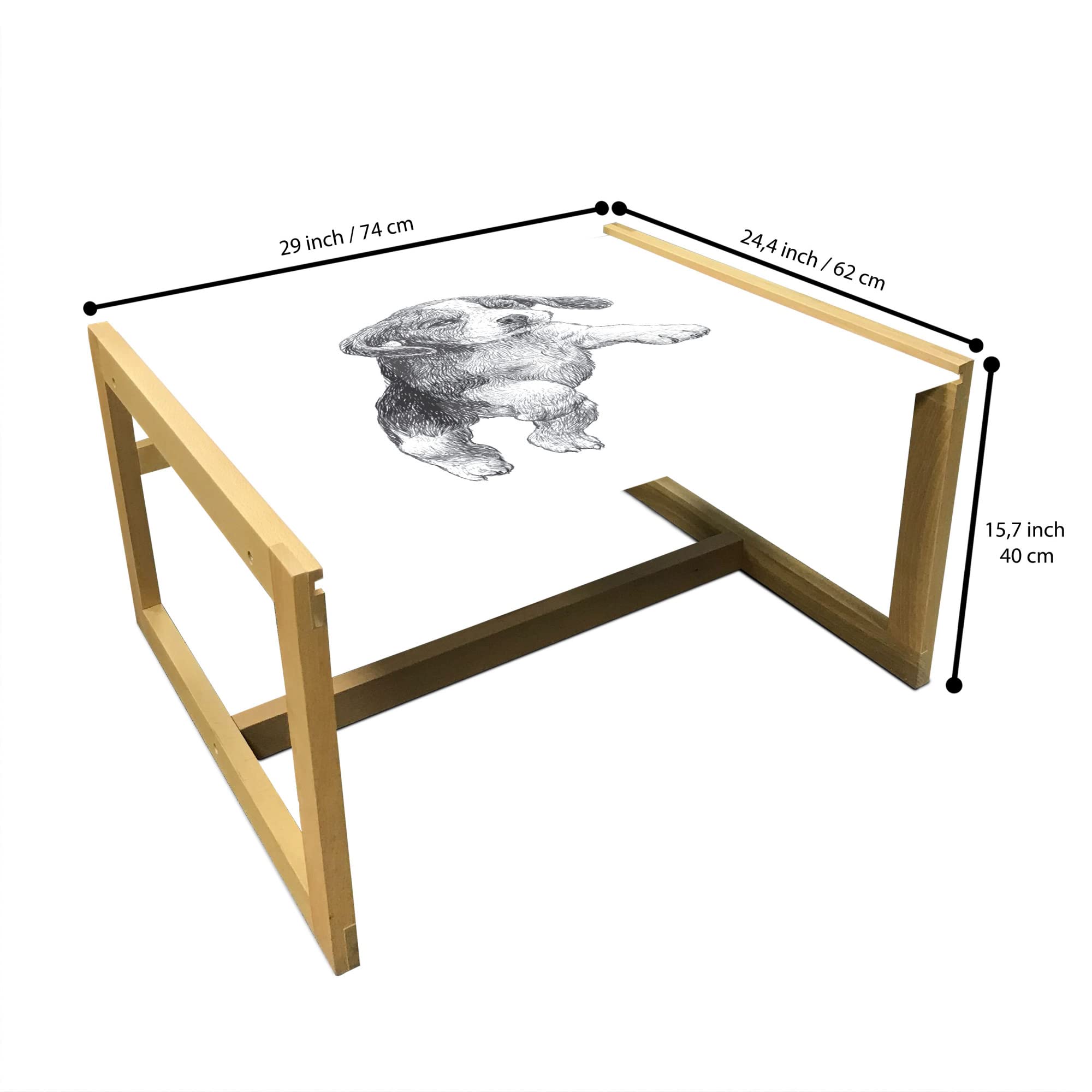 Ambesonne Beagle Coffee Table - Modern Acrylic Glass Center Table with Wooden Frame, Grey and White Pen Drawing Design - Perfect for Living Rooms, Offices & Dorm Decor