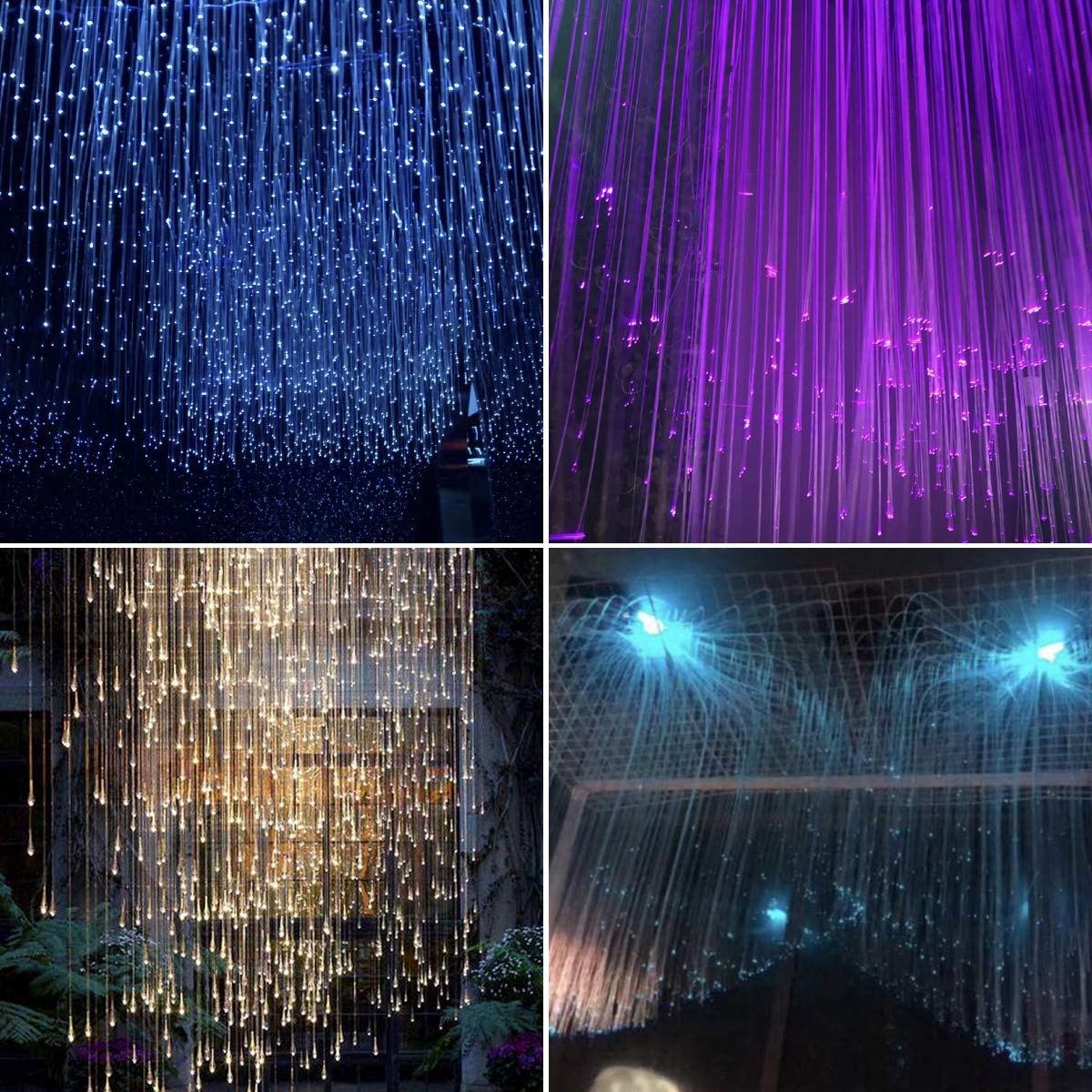 AMKI 16W Bluetooth Fiber Optic Curtain Light Kit - RGBW Waterfall Effect with Music Sync, App & Remote Control - 300pcs 0.03in/0.75mm Fiber Cable (9.8ft/3m) - Sensory Room Lighting for Kids, Home Decor, Bedroom, Party & Holiday Decorations