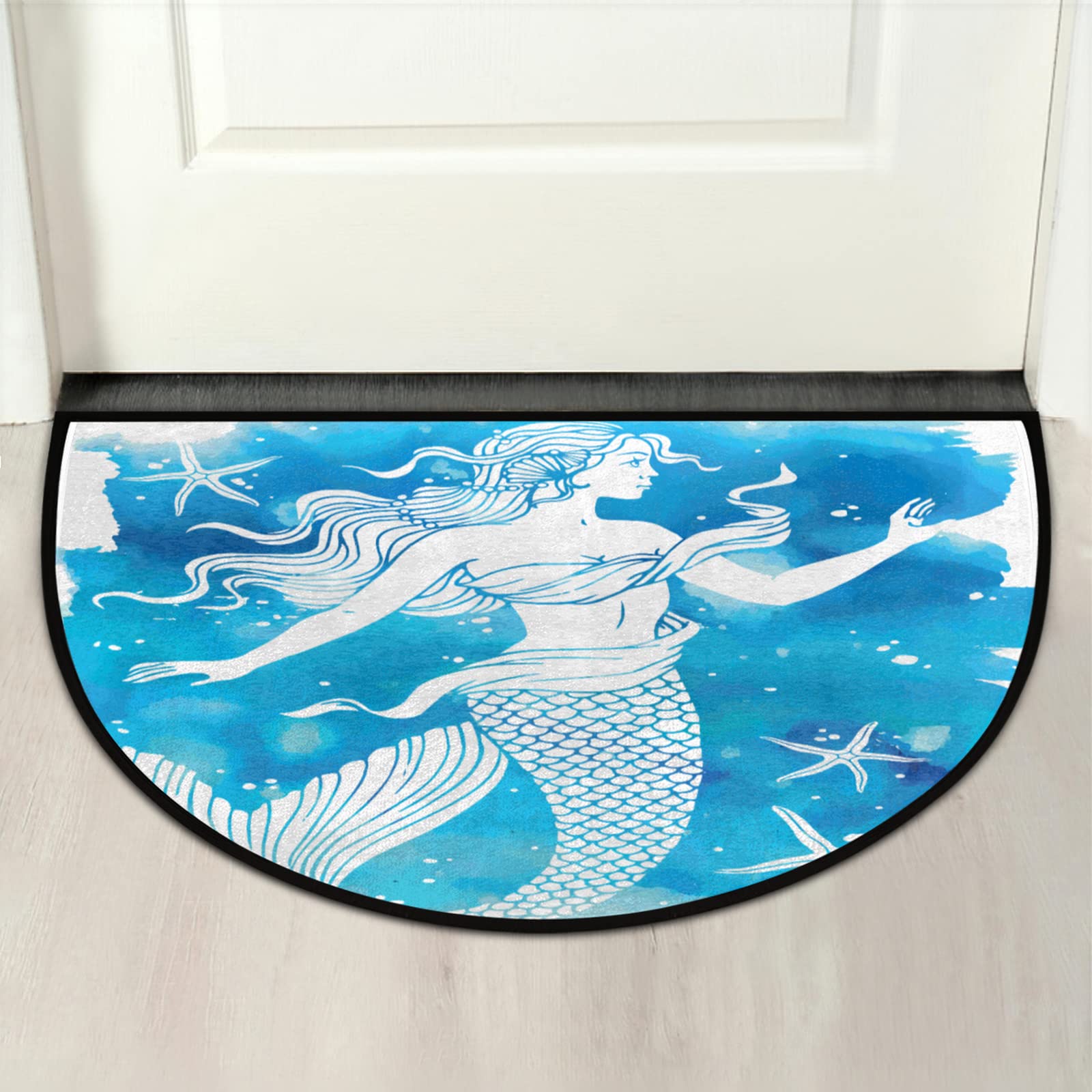 Ocean Mermaid Painting Half Round Non-Slip Doormat - 24