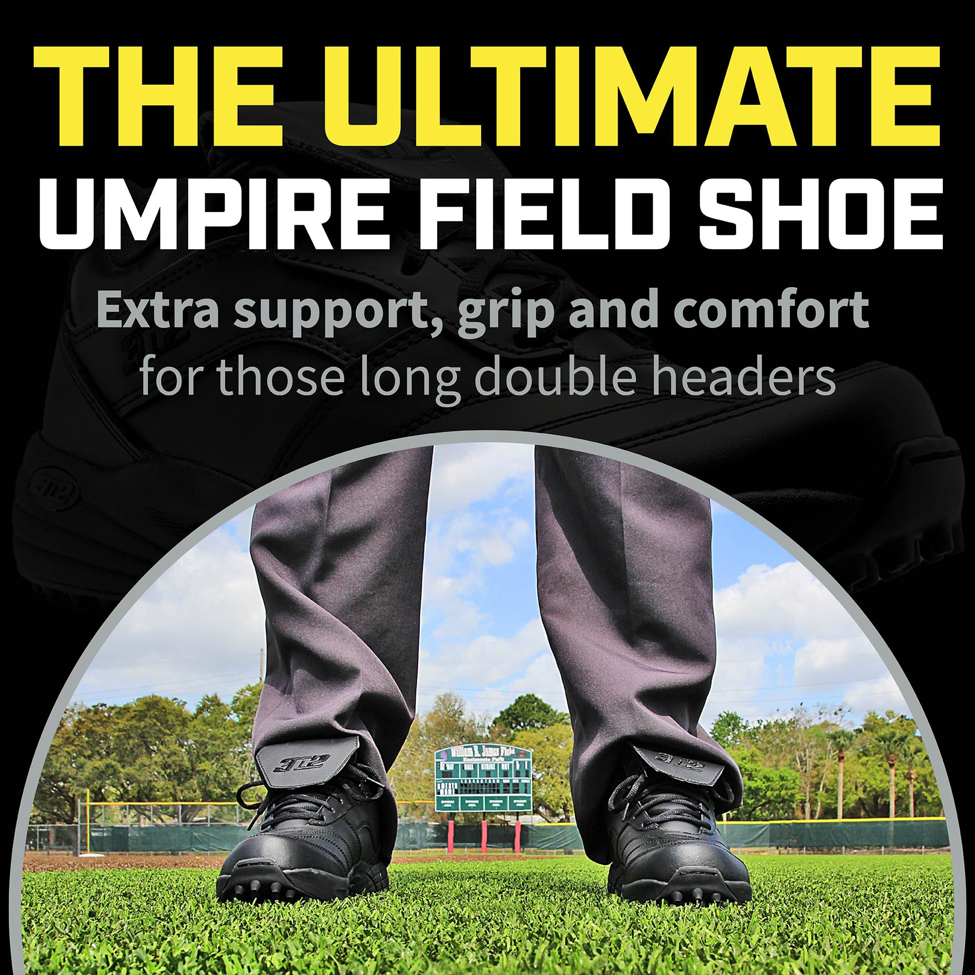 3N2 Reaction Lo Men's Baseball Umpire Field Shoe - Lightweight Leather Umpire Shoes for Softball & Baseball Officials - Black - Perfect for Game Day & Professional Umpiring