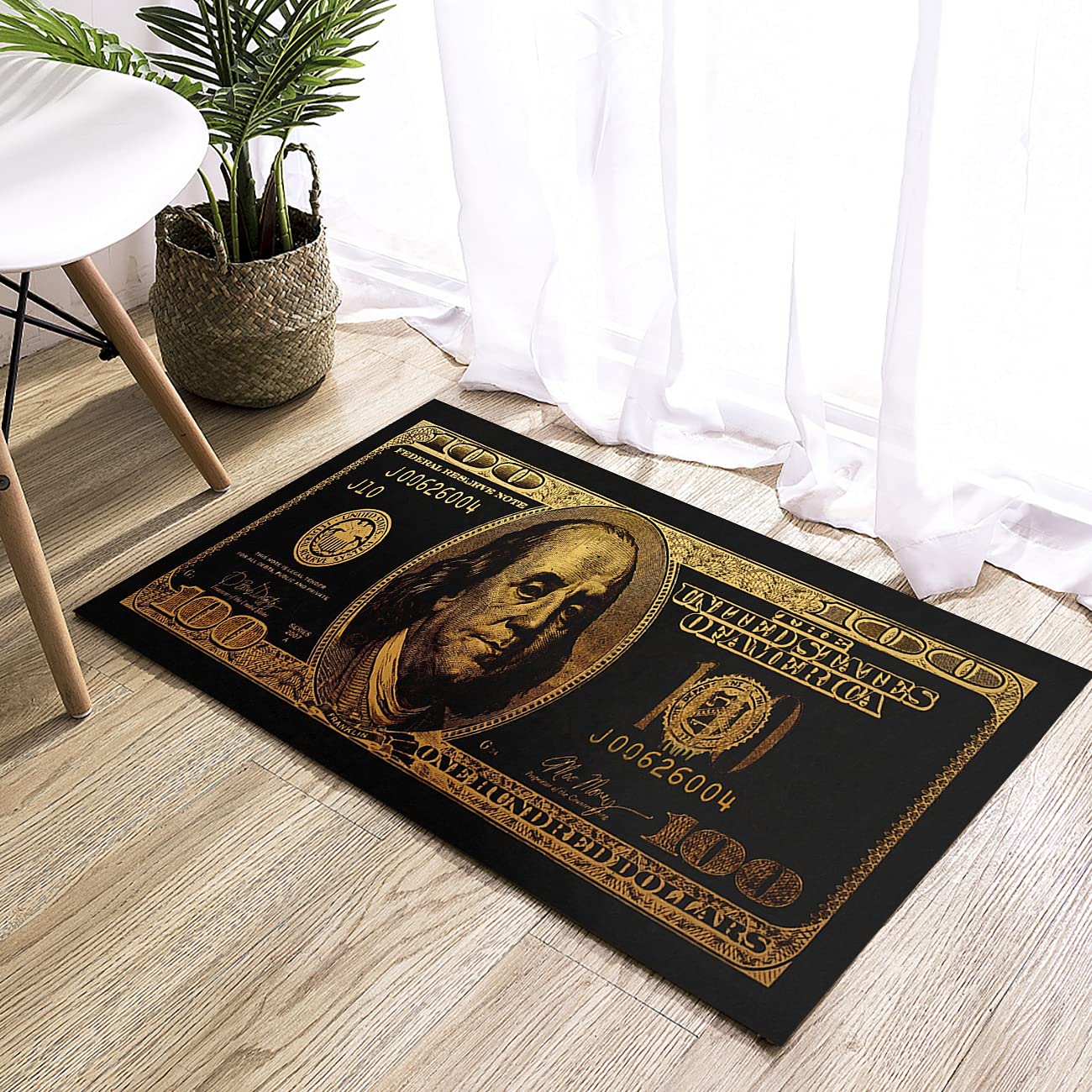 GUBIYU Black & Gold Money Bills Design Non-Slip Bathroom Rug Runner - 24