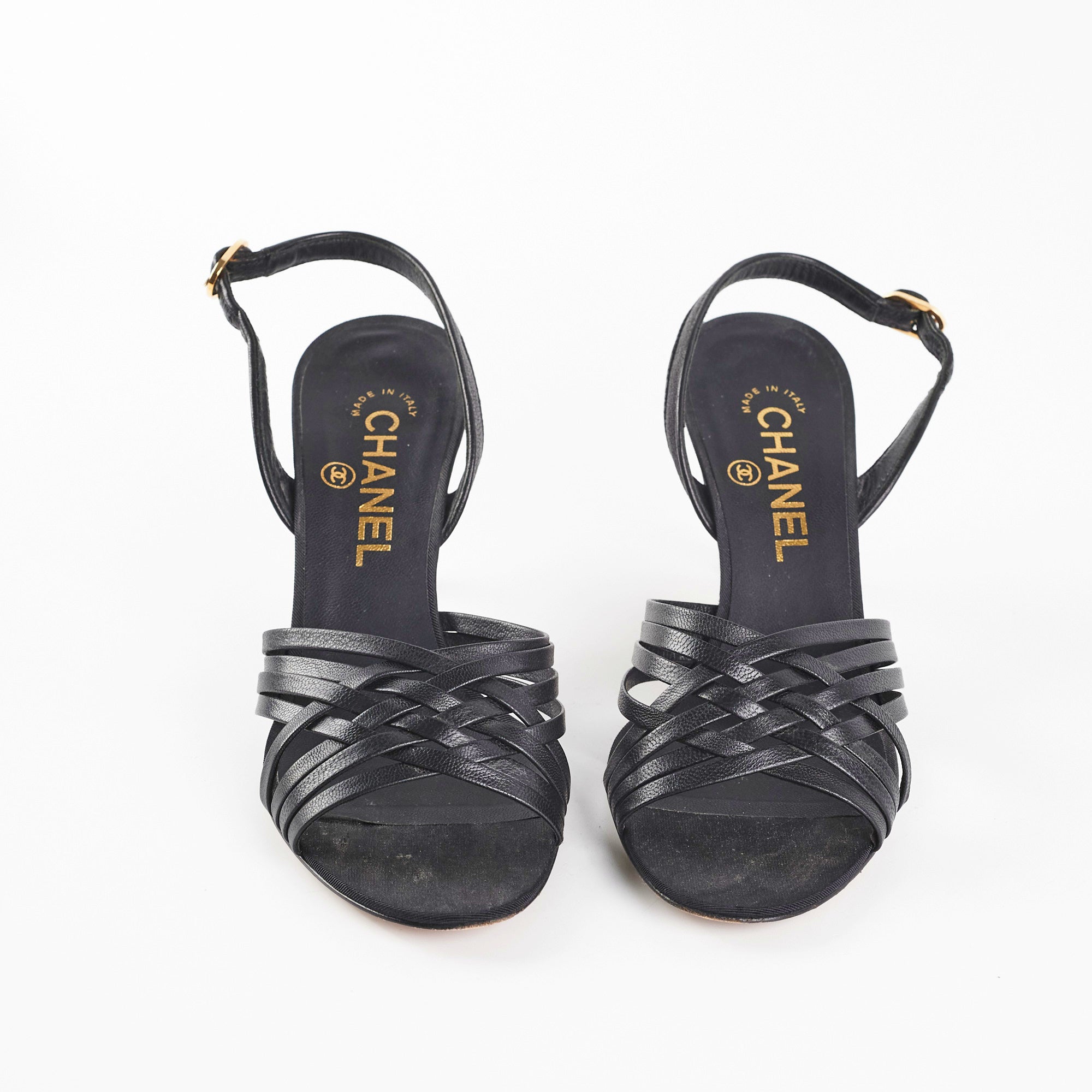 Chanel Black Leather Heeled Sandals for Women - Size 37.5 (US 7.5) | Luxury Designer Summer Shoes for Parties, Weddings & Beach Vacations