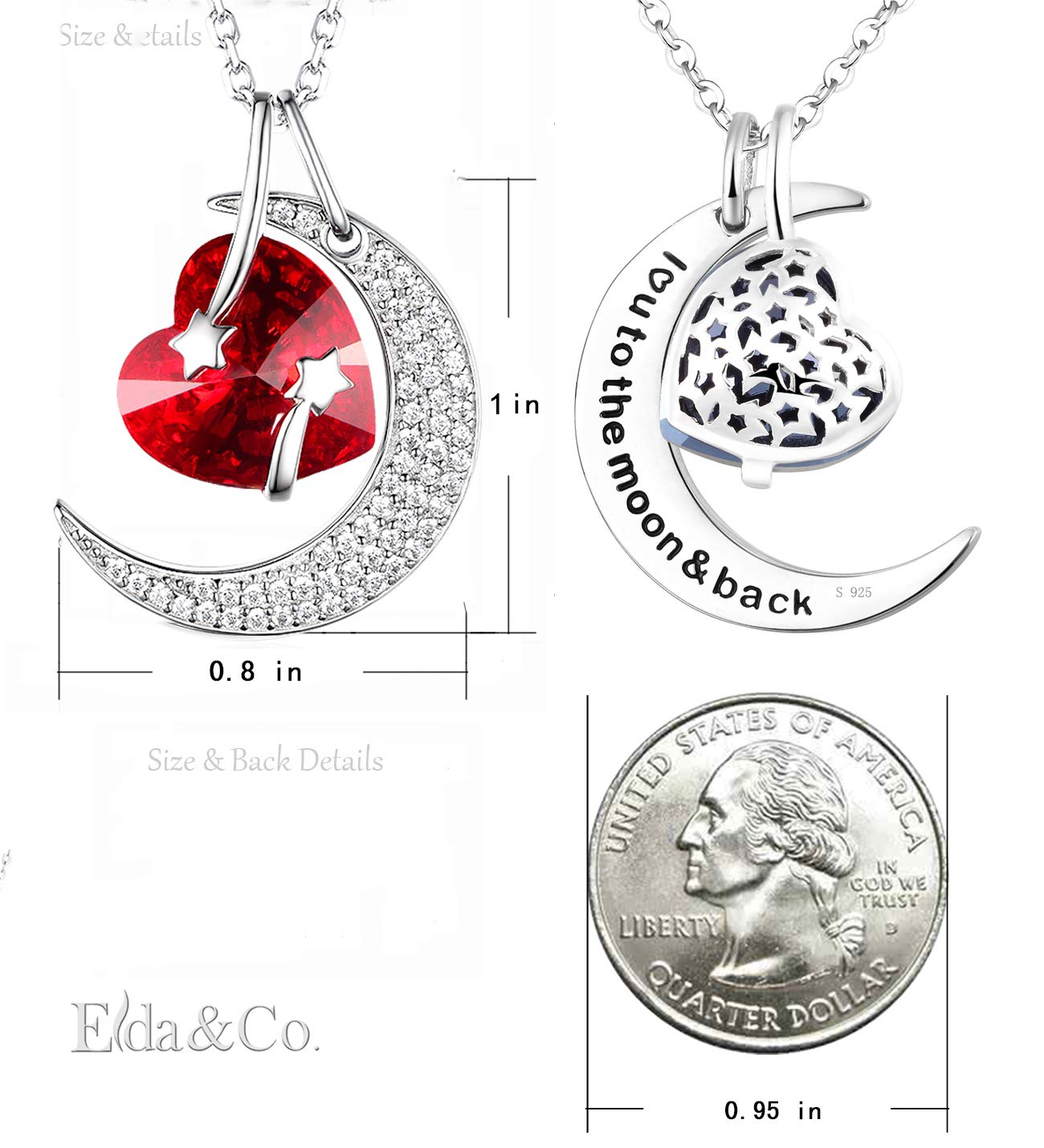 I Love You to the Moon and Back Half Moon Necklace - 925 Sterling Silver with March April May Birthstones (Aquamarine & Emerald) - Perfect Birthday Gift for Mom, Wife & Women - Elegant Jewelry for Anniversaries, Valentine's Day & Special Occasions