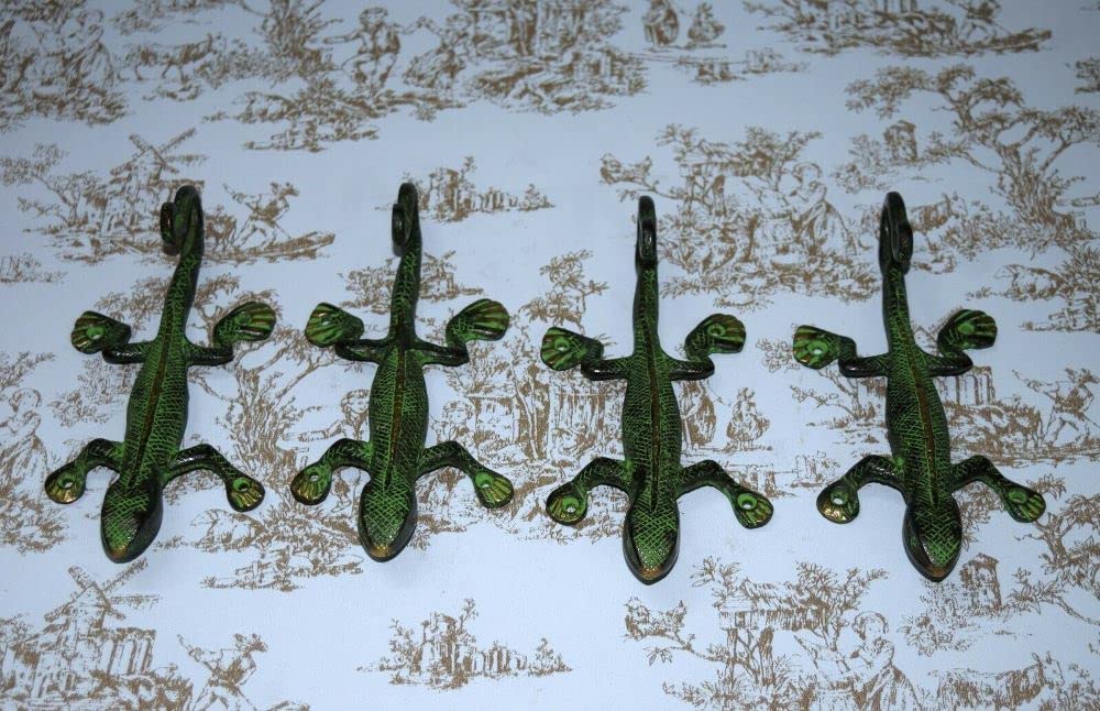 Brass Lizard Wall Hooks Set of 4 - Reptile Key Holder for Home Decor