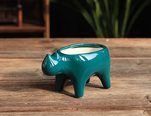 123Arts Ceramic Cat Planter - Cute Succulent & Flower Pot with Drainage Hole - Perfect for Home Decor, Office Desk, Garden & Gift Giving