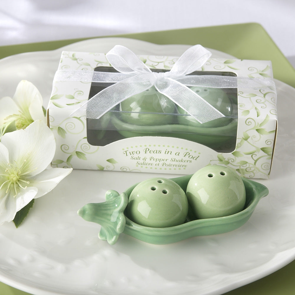 Stylish Two Peas in a Pod Ceramic Salt and Pepper Shakers Set of 4 - Perfect for Kitchen, Dining Table, and Gift Giving