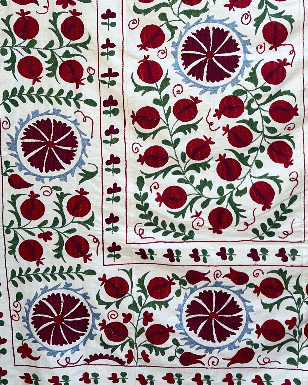 Authentic Suzani No. 229 Embroidered Textile - Handmade Uzbek Cotton Pillow Cover, Table Runner, or Wall Hanging Decor for Boho Chic Home & Wedding Decor