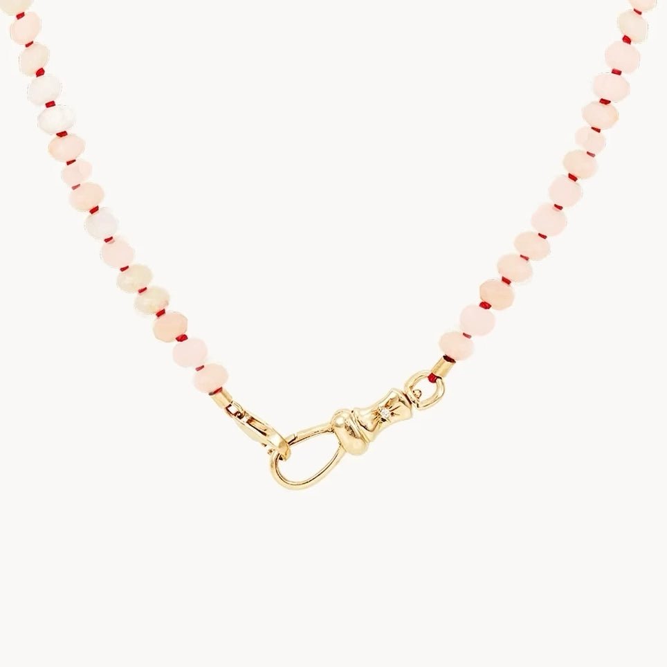 10K Yellow Gold Pink Opal Beaded Mood Necklace – Genuine Gemstone Jewelry for Stress Relief & Emotional Balance | Perfect for Meditation, Yoga & Everyday Wear