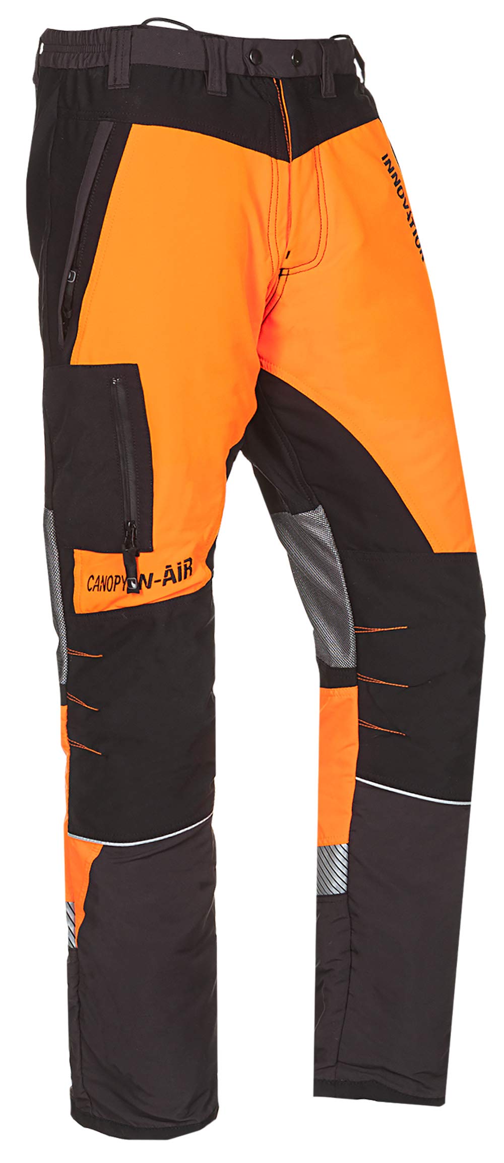 Canopy W-AIR Hi-Vis Chainsaw Pants for Men - Small Size, Orange Safety Work Pants with Reflective Strips for Forestry & Tree Cutting Professionals