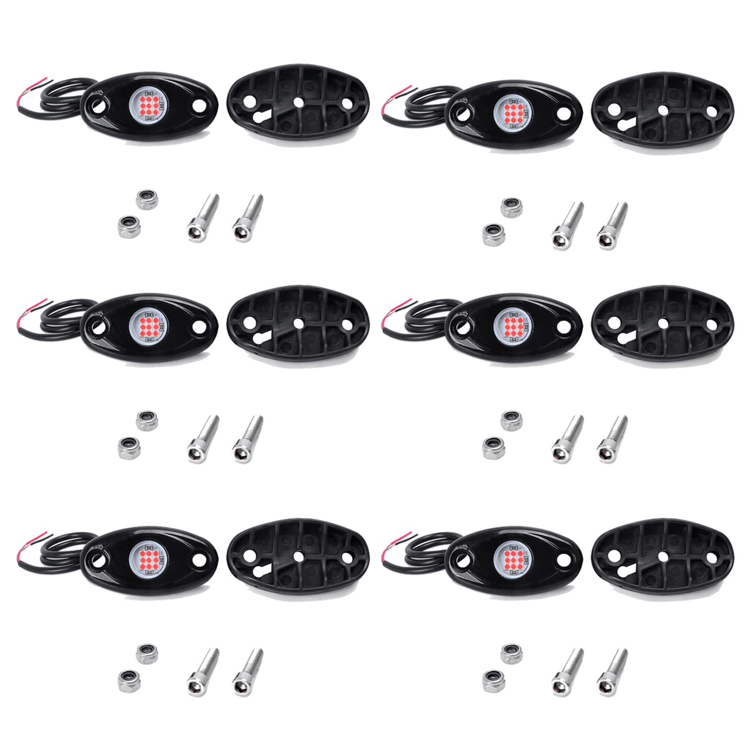 6 Pods LED Rock Lights Red - Waterproof Underglow LED Neon Kit for Car, Truck, ATV, SUV & Boat - Underbody Glow Accent Lighting for Off-Roading, Night Driving & Vehicle Customization