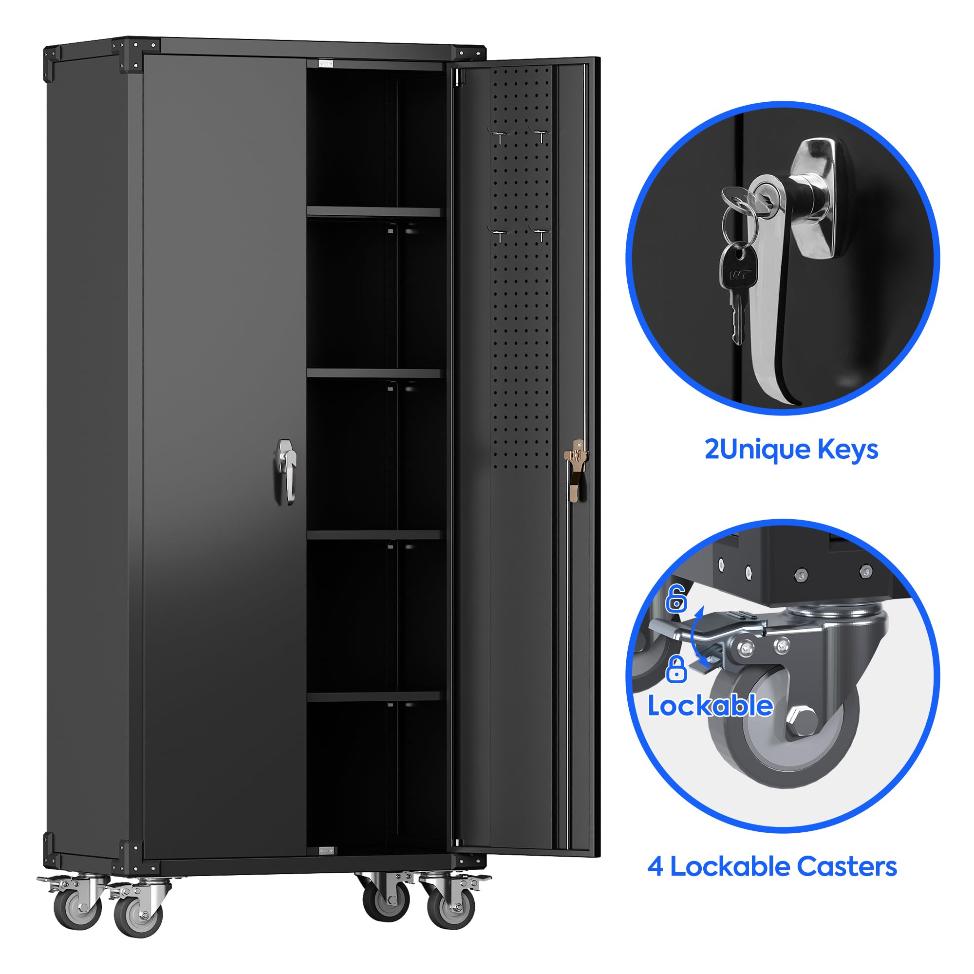 Heavy-Duty Metal Storage Cabinet with Wheels - 72