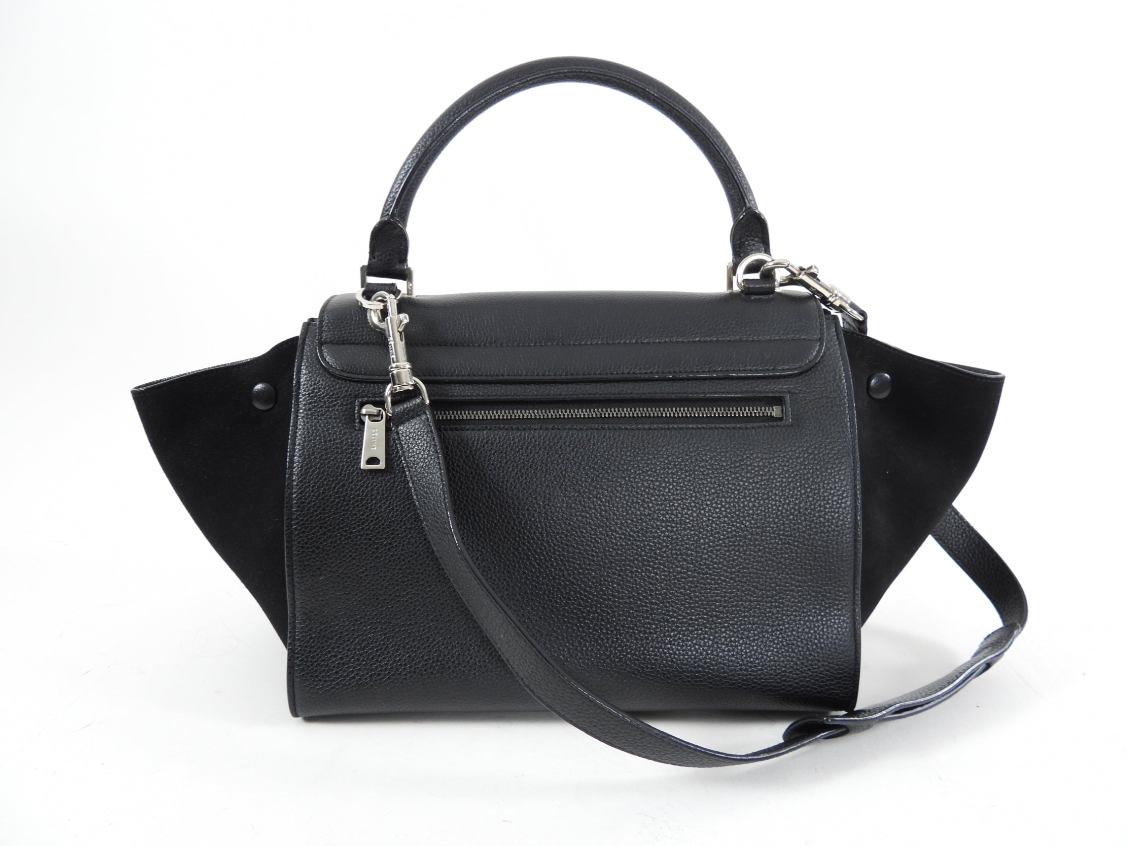 Celine Small Black Leather & Suede Trapeze Handbag for Women | Luxury Crossbody Purse for Work, Travel & Evening Out