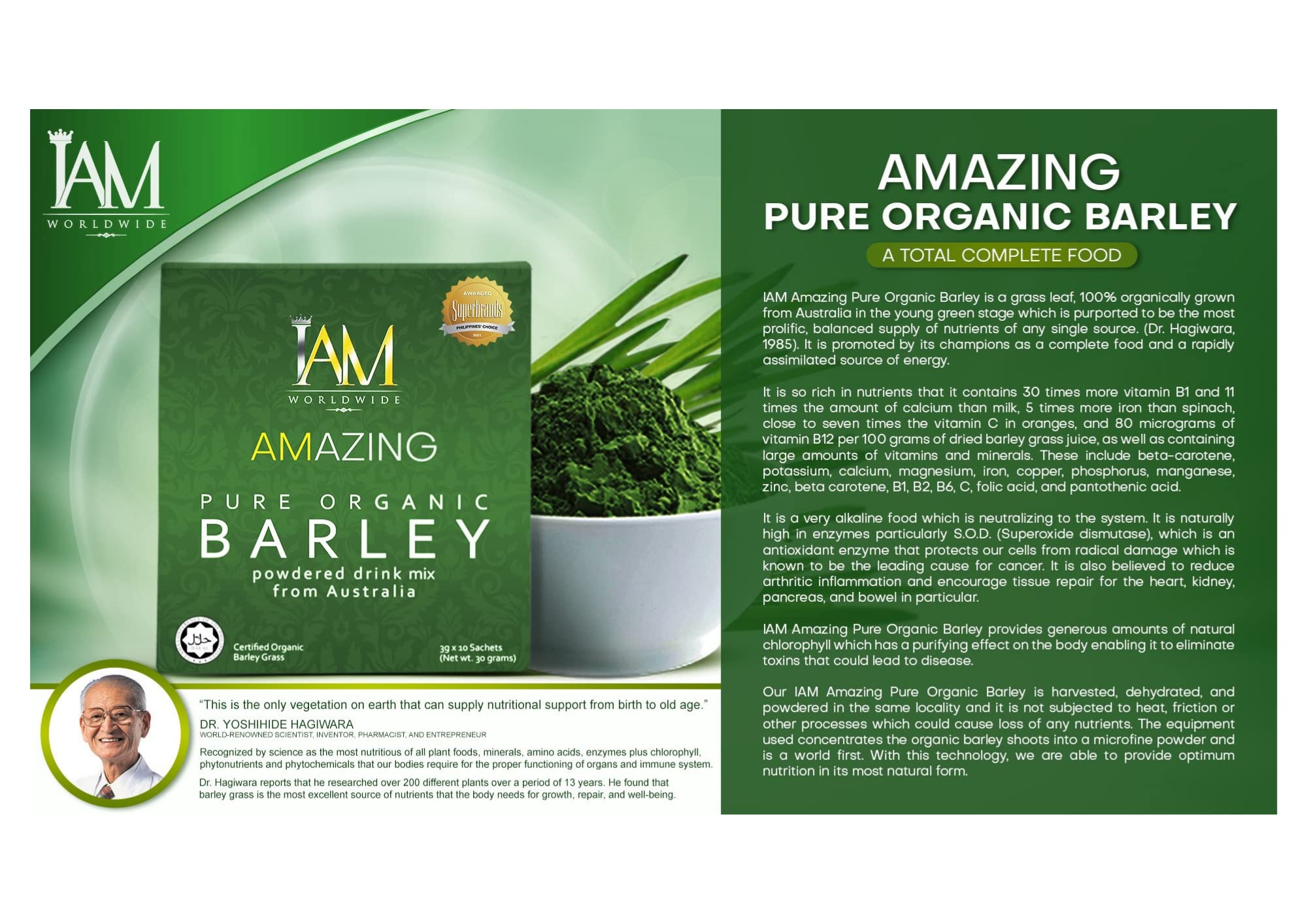 6 Boxes IAM Amazing Pure Organic Barley Drink Mix from Australia - Healthy Superfood Powder for Detox, Energy & Weight Loss - Perfect for Smoothies, Baking & Daily Wellness Routine