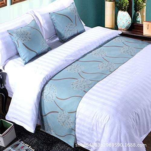 Premium QCQZPL Bed Runner - Luxury Hotel Style Bedding Cover for Queen & King Beds (50x180cm) - Elegant Lake Blue Waves Shadow Design - Perfect for Bedroom Decor, Guest Rooms & Upscale Hotels