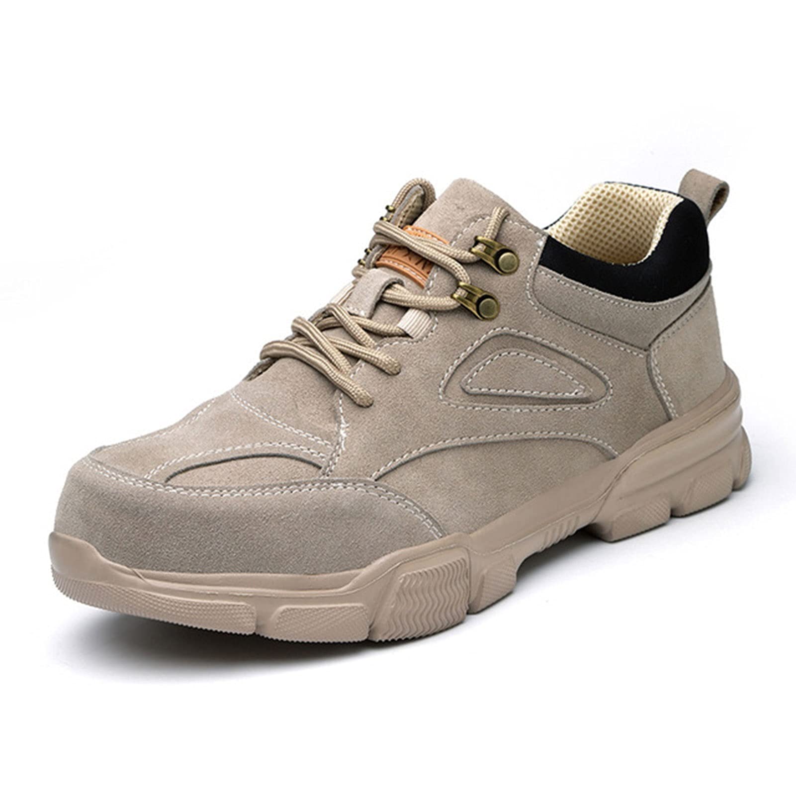 **Men's & Women's Steel Toe Safety Shoes - Lightweight Non-Slip Work Boots for Construction, Warehouse & Industrial Use (Beige, Size 47)**