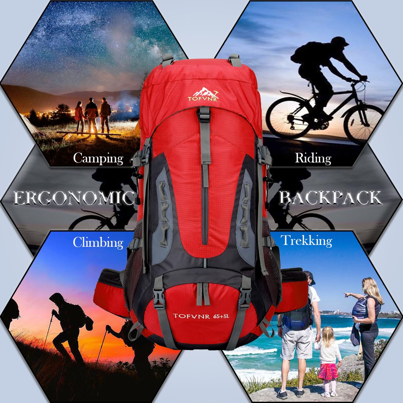 AQCTIM 70L Lightweight Waterproof Hiking Backpack for Men & Women - Durable Trekking Backpack for Camping, Travel & Outdoor Adventures - Perfect for Hiking, Backpacking & Mountain Climbing