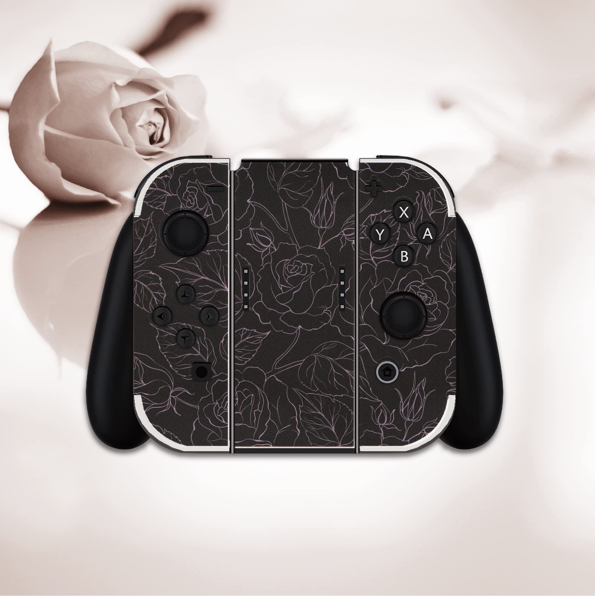 BelugaDesign Rose Switch Skin - Pastel Pink Vinyl Decal Wrap for Nintendo Switch & Switch OLED (Black) - Cute Flower Valentine Gift for Gamers, Perfect for Gaming Setup & Personalization
