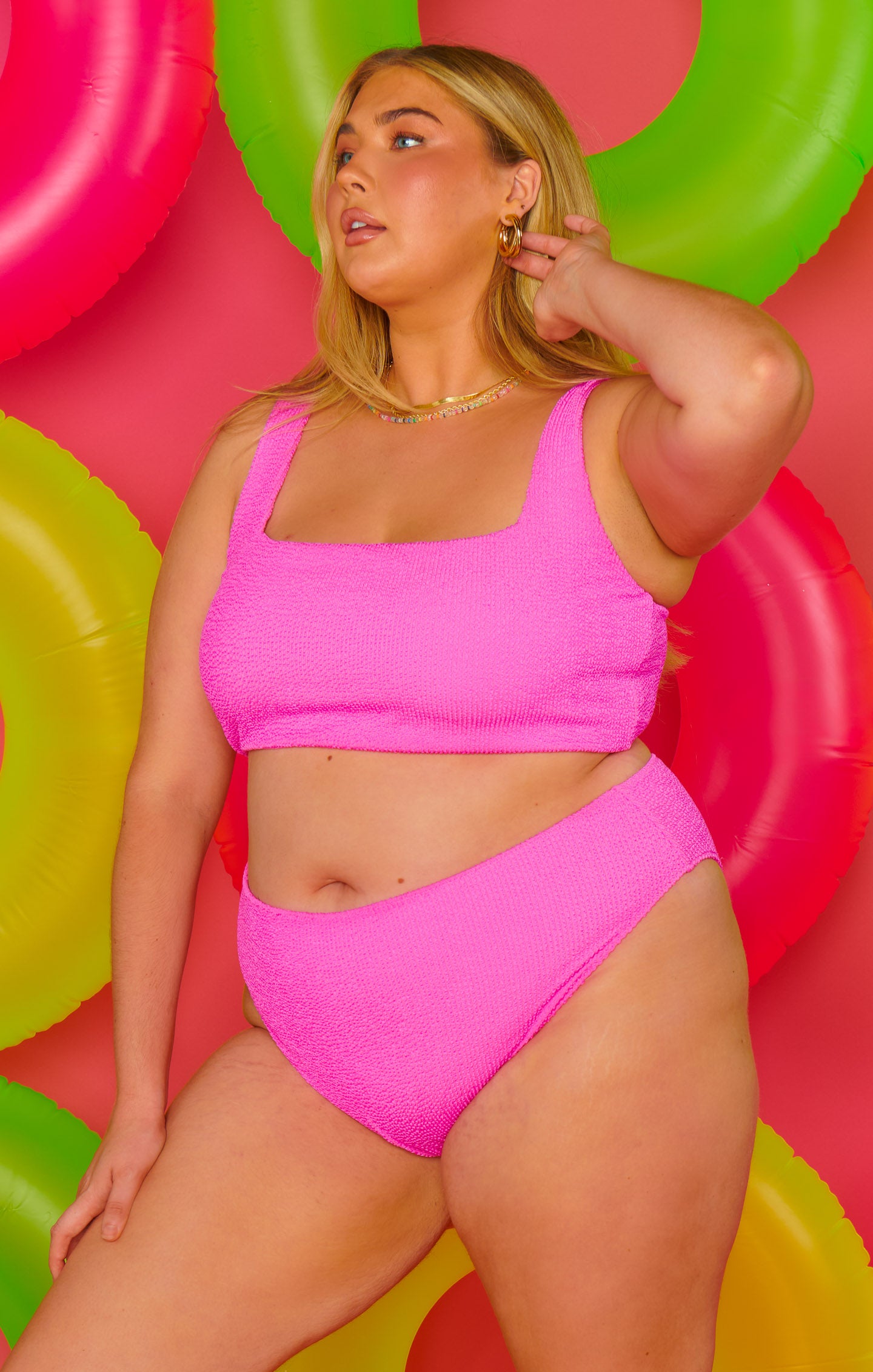 Hot Pink Scrunch Bikini Top - Sexy Swimwear for Women, Adjustable Straps & Comfortable Fit - Perfect for Beach, Pool, and Summer Vacations