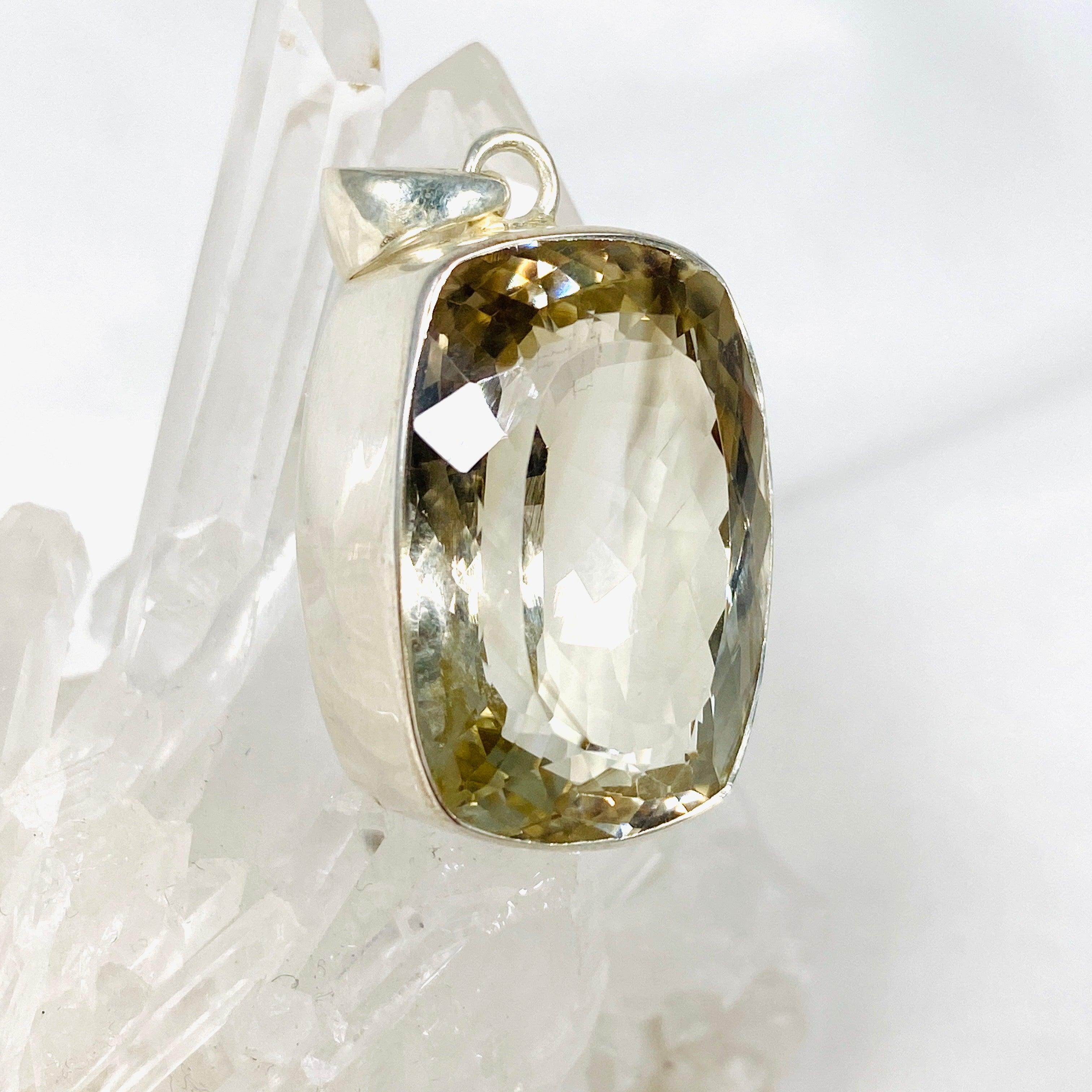 Smokey Lemon Quartz Faceted Rectangular Pendant Necklace - KPGJ3860 | Healing Crystal Jewelry for Meditation & Spiritual Energy