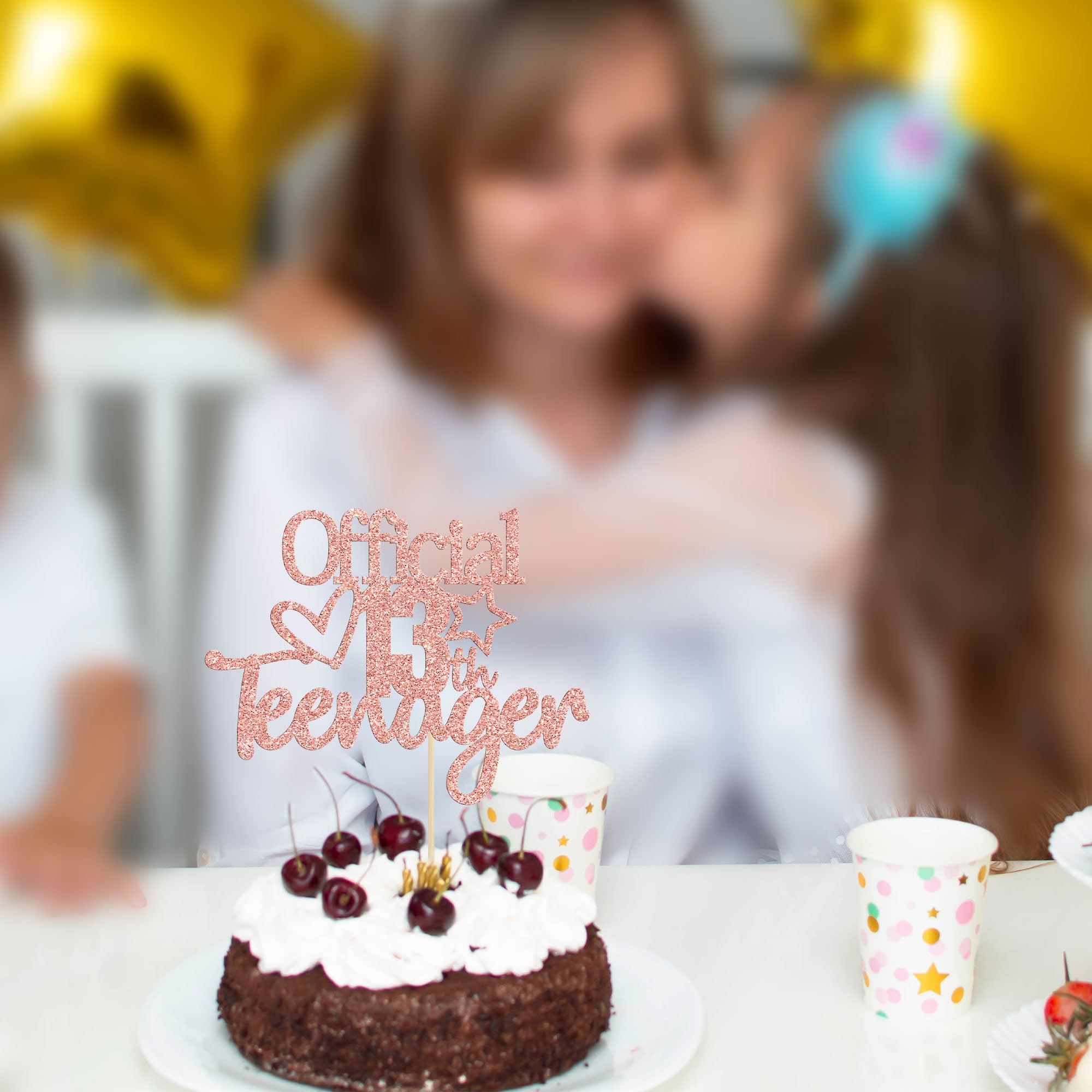 Rose Gold Glitter 'Officially A Teenager' 13th Birthday Cake Topper - Elegant Teen Cake Decorations for 13th Birthday Party Supplies | Perfect for Sweet 16, Quinceañera & Milestone Celebrations