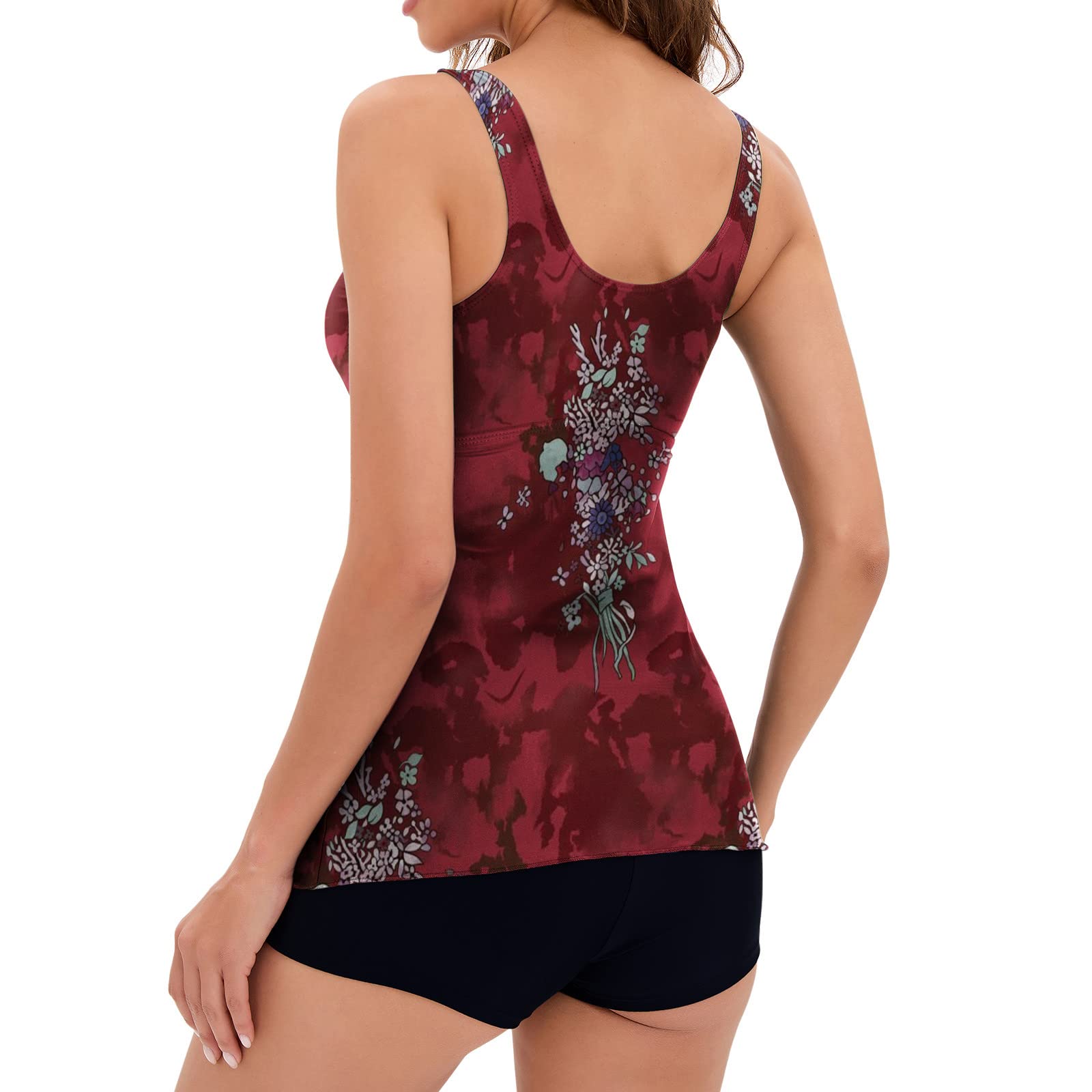 Women's Plus Size Two Piece Bathing Suit 2024 - Tummy Control Tankini Swimsuit Top with Swim Shorts | Beach Vacation, Pool Party & Summer Swimwear
