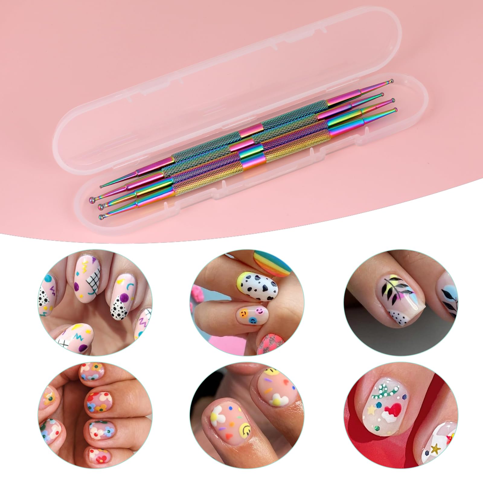 4PCS Nail Art Dotting Tools Kit - Stainless Steel Ball End Brushes for Nail Design, Rhinestone & Polymer Clay - DIY Manicure & Pottery Crafting