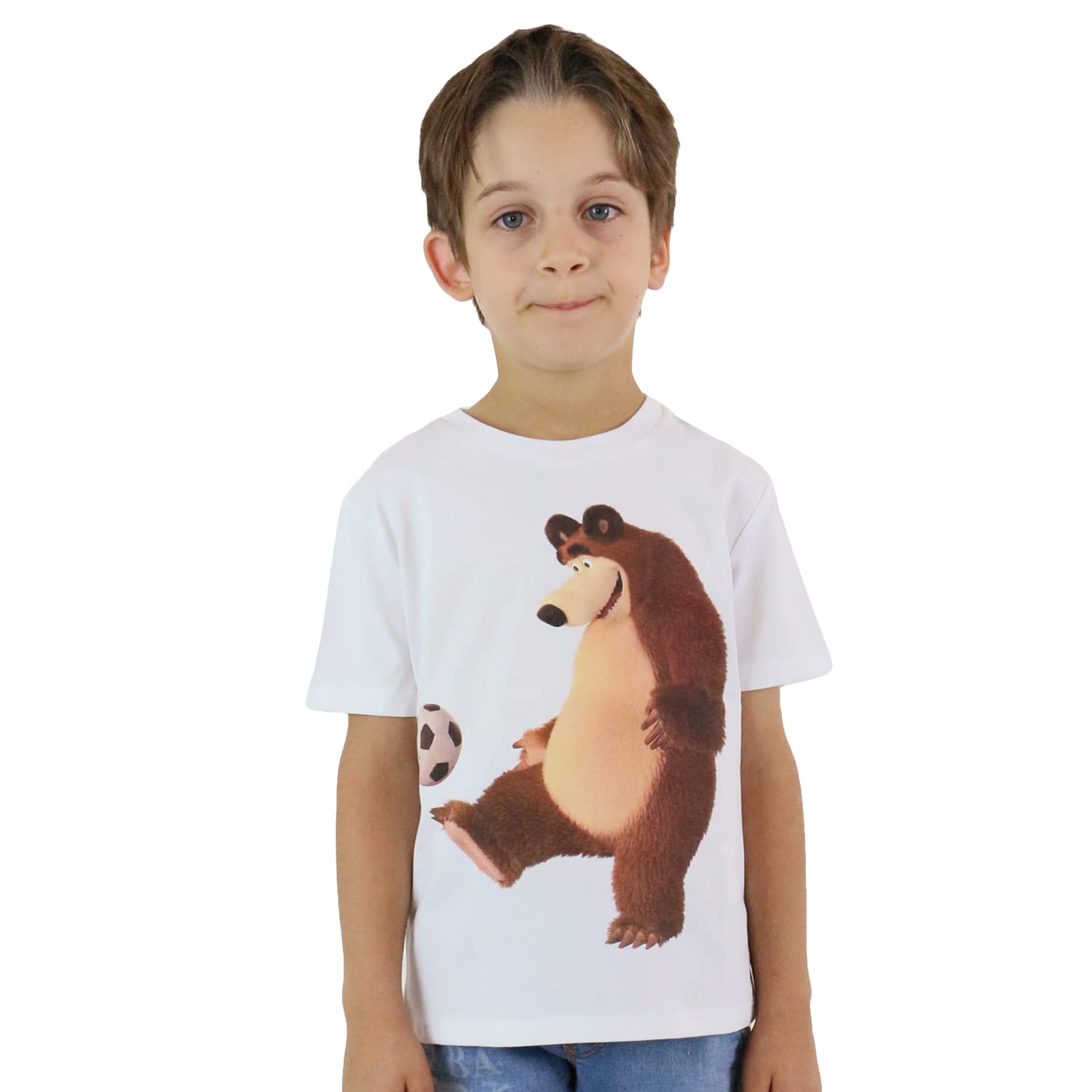 Masha and the Bear Baby Boys' Short Sleeve Crew Neck T-Shirt - White, 3T - Cute Cartoon Character Outfit for Playdates & Preschool