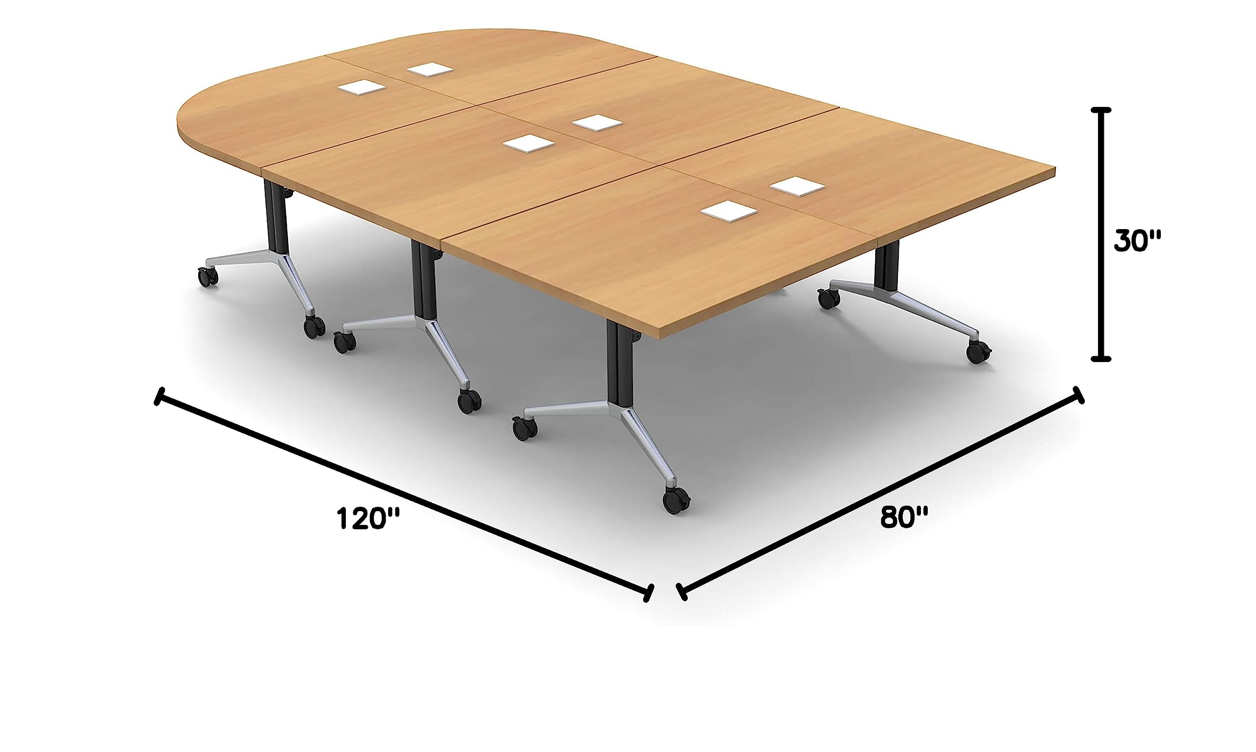 9-Person Conference Table - Foldable Beech Top with Chrome Base for Meetings & Seminars