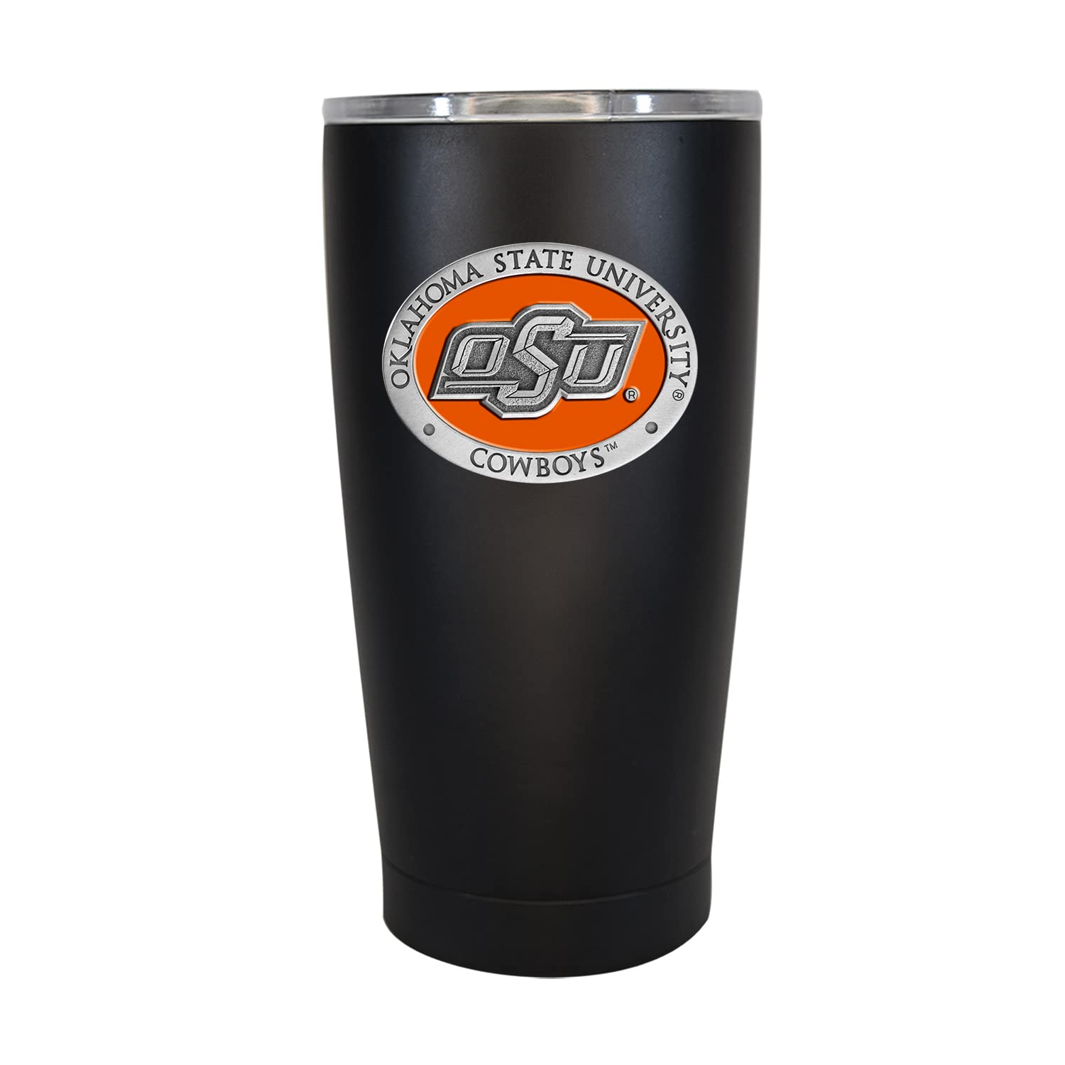 Oklahoma State 15 oz Insulated Tumbler - Black | Double Wall Vacuum Stainless Steel Travel Mug for Hot & Cold Drinks | Leakproof Coffee Cup with Metal Pewter Inlay | Perfect for Office, Gym, Camping & Road Trips