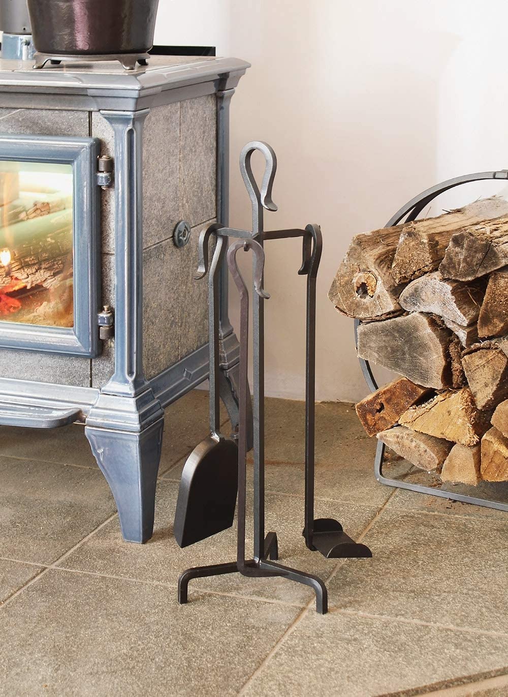 Berlin 4-Piece Mini Fireplace Stove Tool Set - Compact Fireplace Accessories for Home, Camping & Outdoor Use - Includes Poker, Brush, Shovel & Tongs