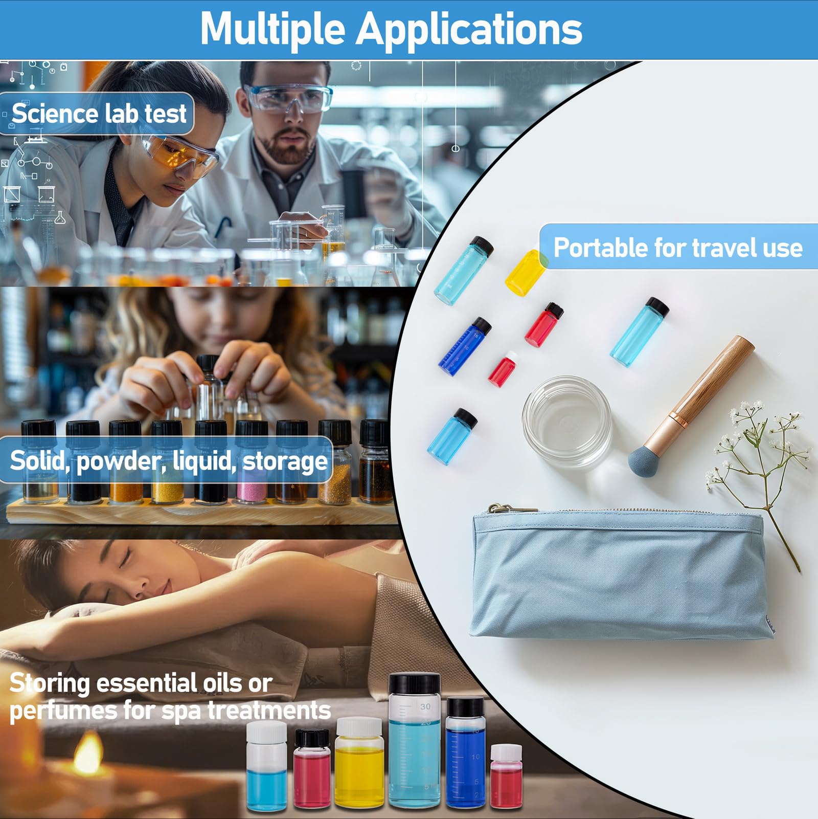 24Pcs 7ml Small Glass Vials with Lids - Empty Refillable Perfume Travel Bottles, Lab Sample Vials with Screw Caps for Essential Oils & Liquids (12Pcs Include Graduated Measuring Scale) - Perfect for DIY Perfumes, Aromatherapy & Travel Toiletries