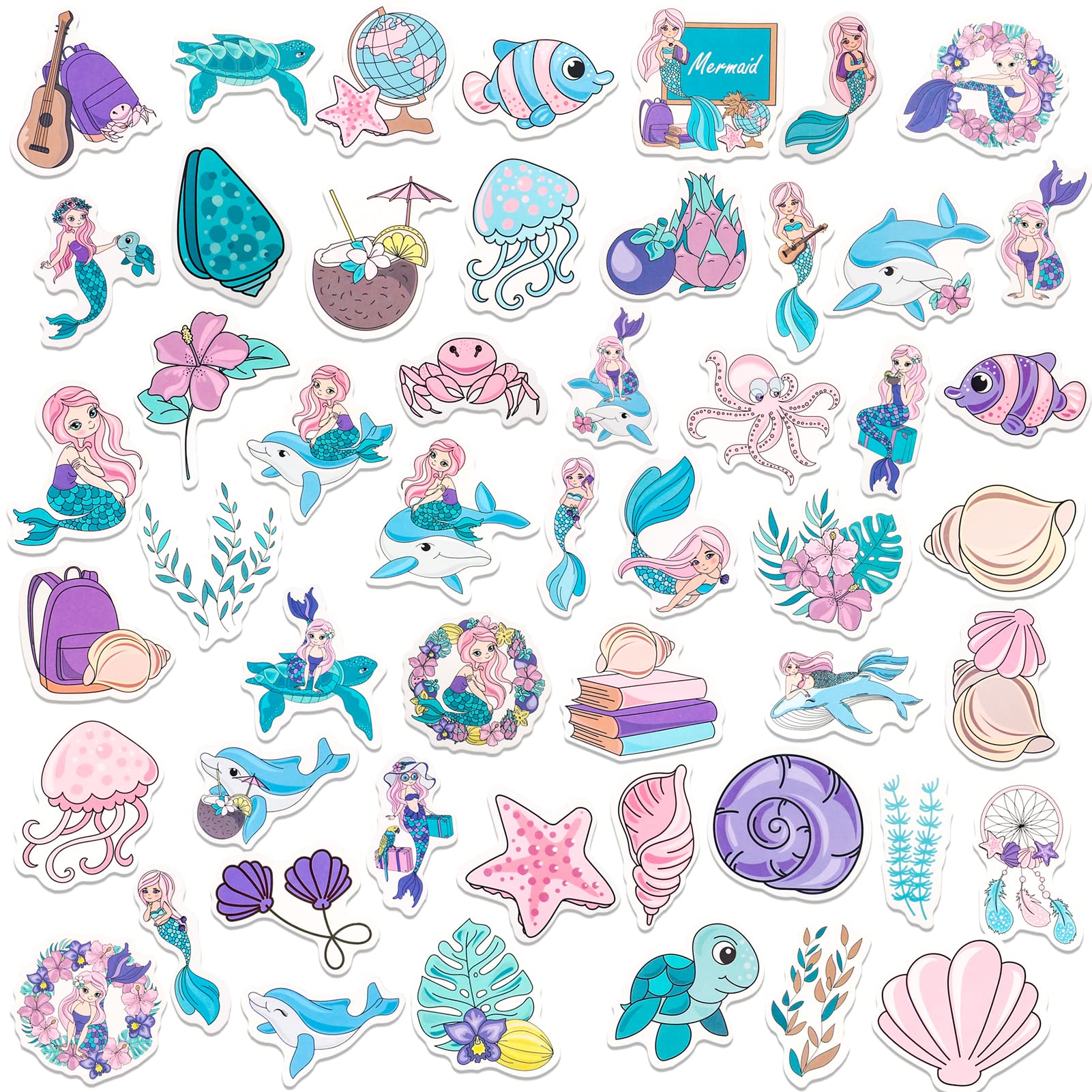 50PCS Waterproof Vinyl Stickers for Laptop, Water Bottle, Skateboard - Cute Mermaid Aesthetic Stickers for Girls, Teens & Kids | DIY Crafts, School Supplies, Room Decor