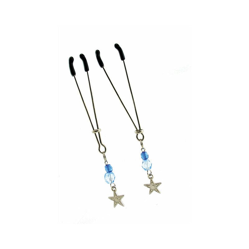 Sexy Kitten Nipple Clamps with Tweezer Tips - Star Blue Design for BDSM Play, Sensation Play & Adult Intimacy