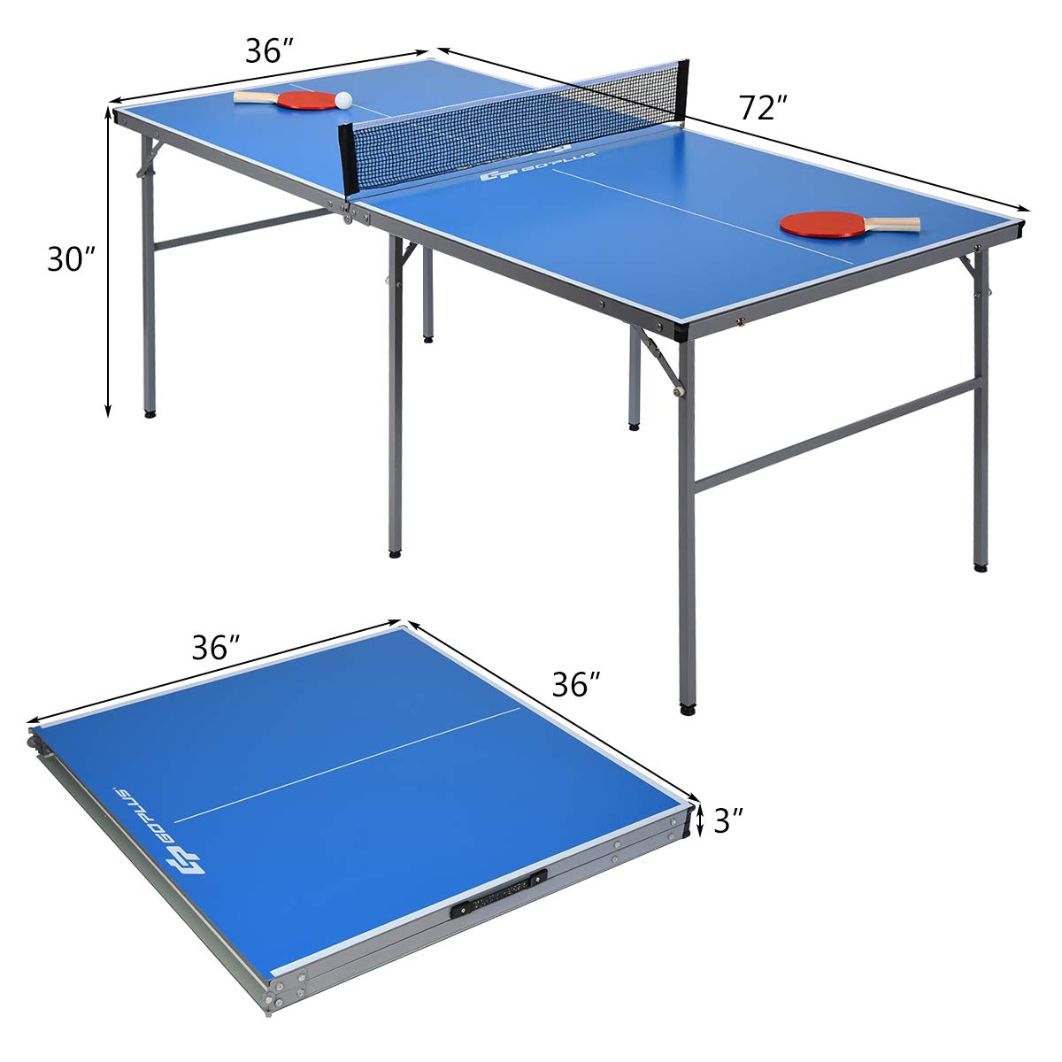 Goplus Foldable Ping Pong Table - 100% Preassembled Indoor/Outdoor Table Tennis Set with Net, 2 Paddles & Balls | Portable for Backyard, Garage, Office & Game Room Fun