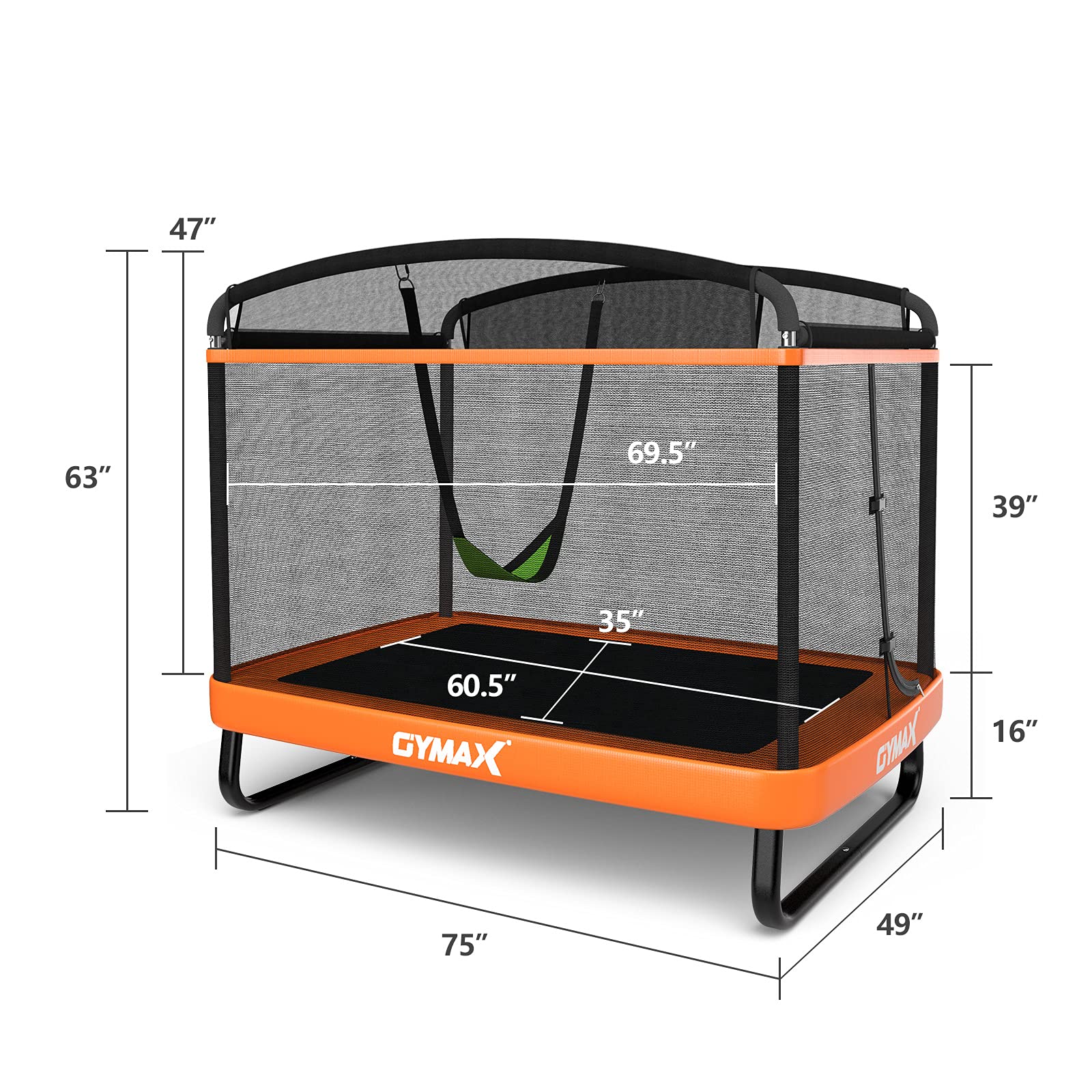 GYMAX 6FT Kids Trampoline with Swing & Safety Enclosure Net - ASTM Approved Rectangle Toddler Trampoline for Indoor/Outdoor Use - Perfect Birthday Gift for Boys & Girls - Backyard Fun, Playroom Activity, Preschool Exercise Equipment