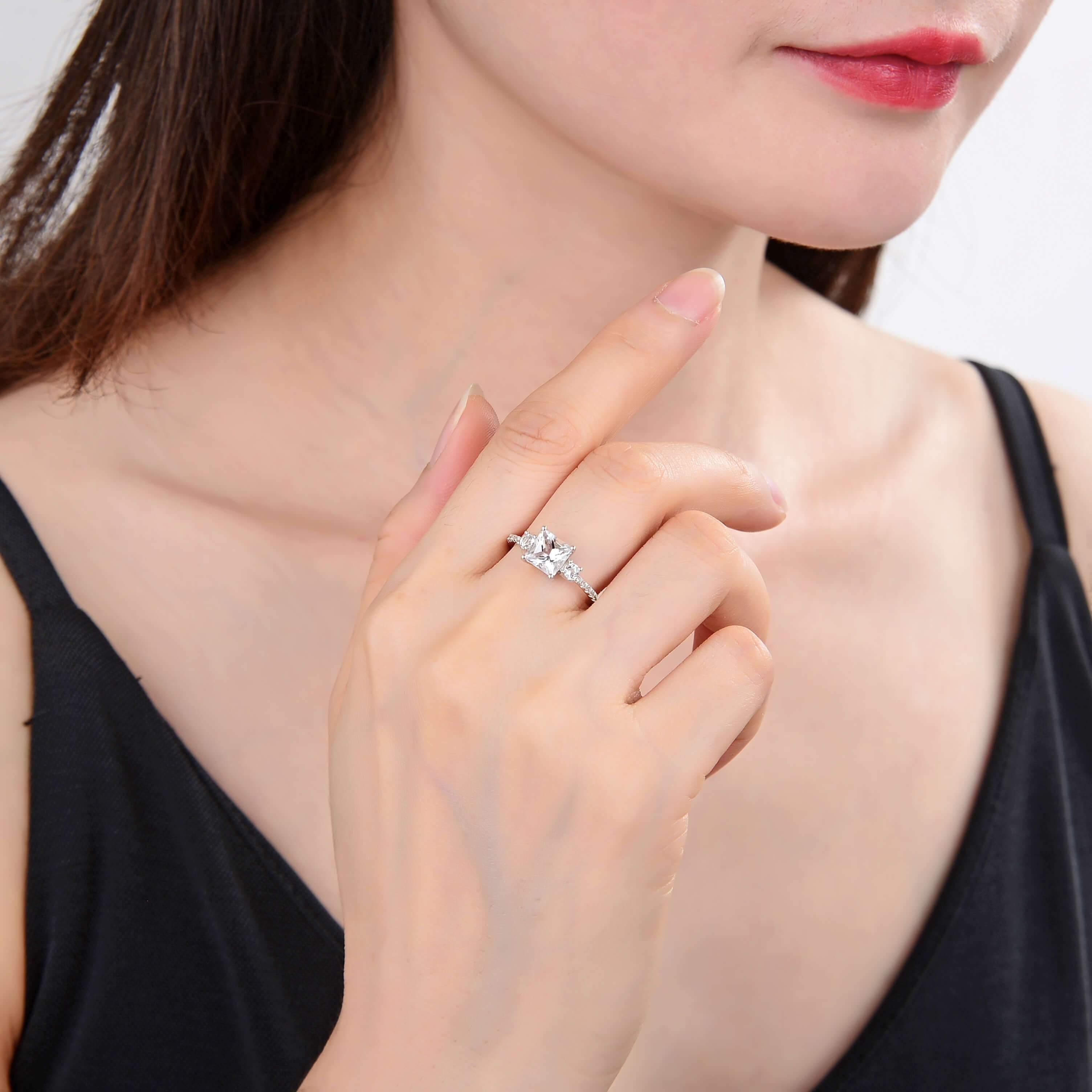 White Topaz Three Stone Engagement Ring – Elegant Wedding & Proposal Jewelry for Women – Perfect for Anniversaries, Valentine's Day & Special Occasions