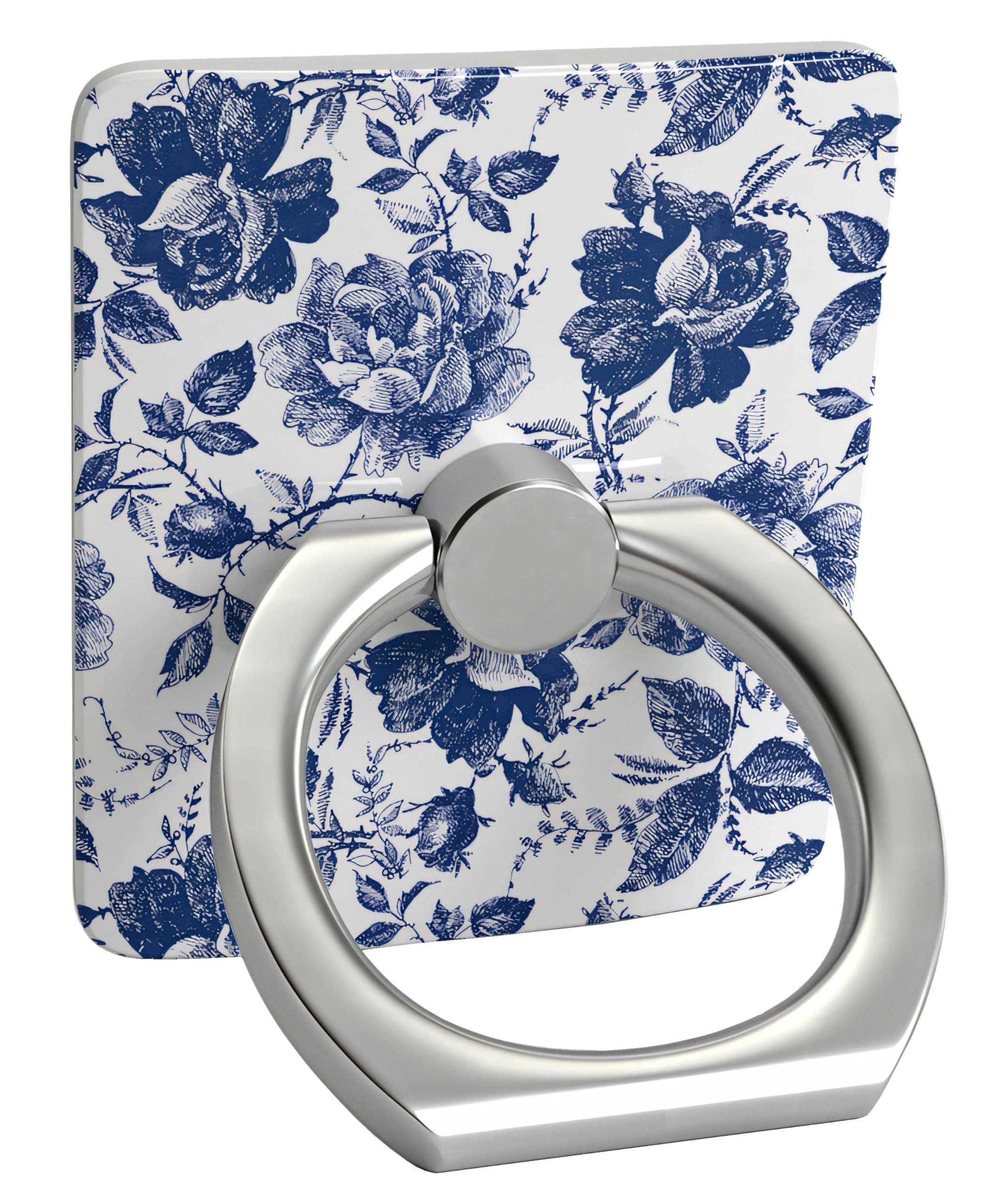 Casely Phone Ring Holder - 360° Swivel, Strong Adhesive & Reusable Grip for Phones - Rose to Fame Blue & White Rose Design - Perfect for Selfies, Videos & Hands-Free Use on iPhone, Samsung & All Smartphones