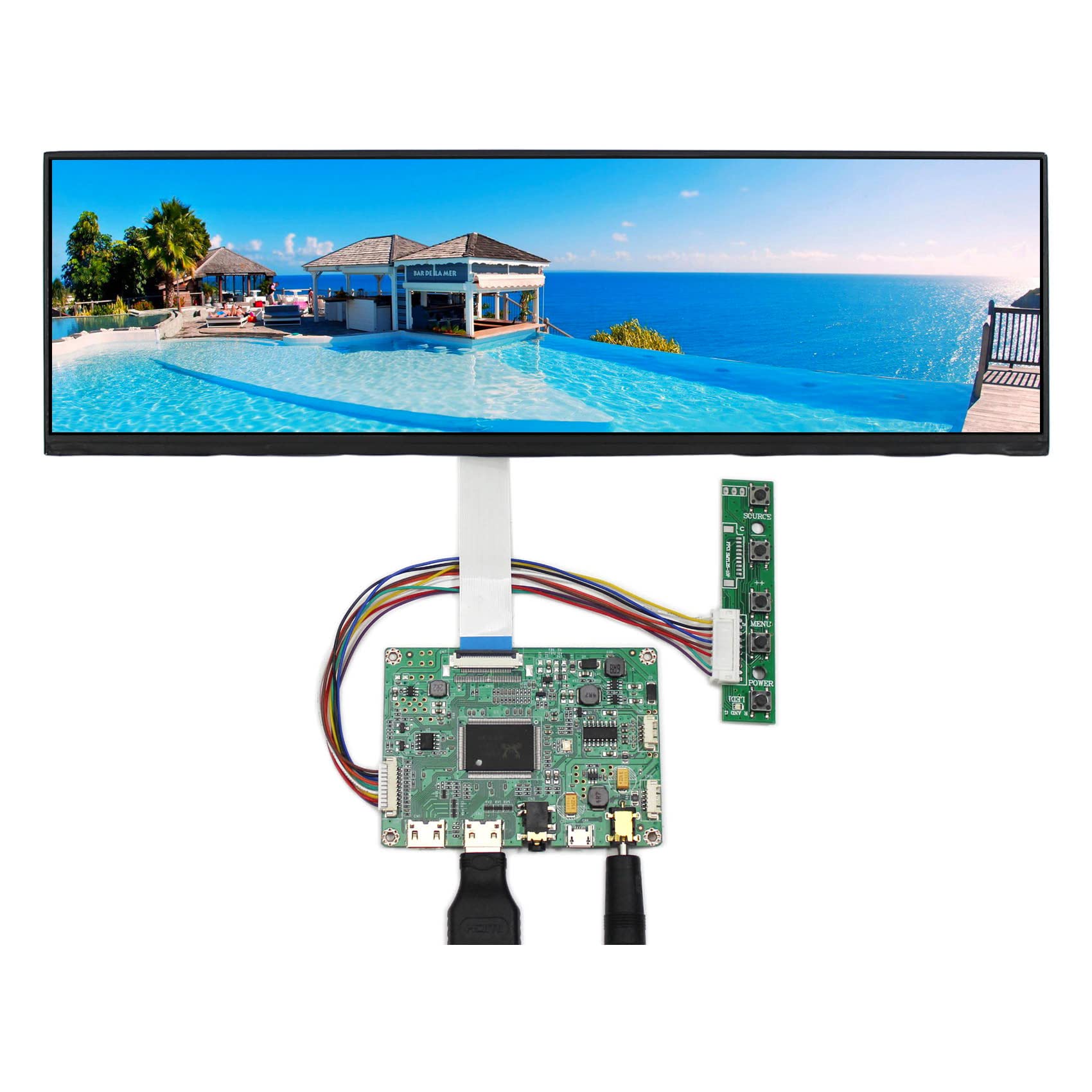 12.6 inch 1920x515 eDP IPS LCD Screen NV126B5M-N41 with 2 Mini HDMI & Micro USB Controller Board - DIY Replacement Display for PC, Laptop, Raspberry Pi Projects & Custom Monitor Builds