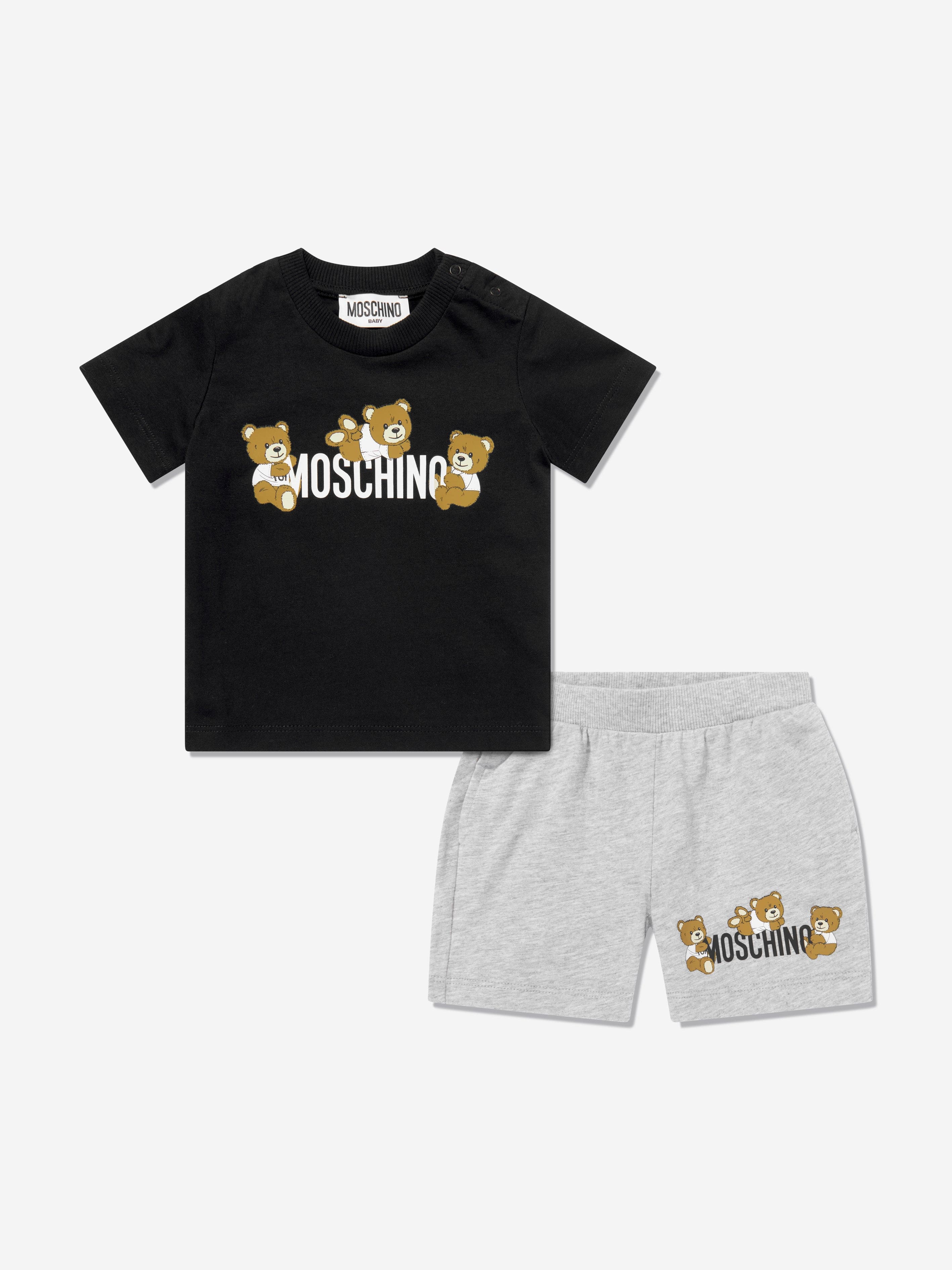 Adorable Baby Teddy Bear Logo Short Sleeve Set - Black Cotton Outfit for Newborns & Toddlers | Perfect for Playtime, Family Photos & Everyday Wear